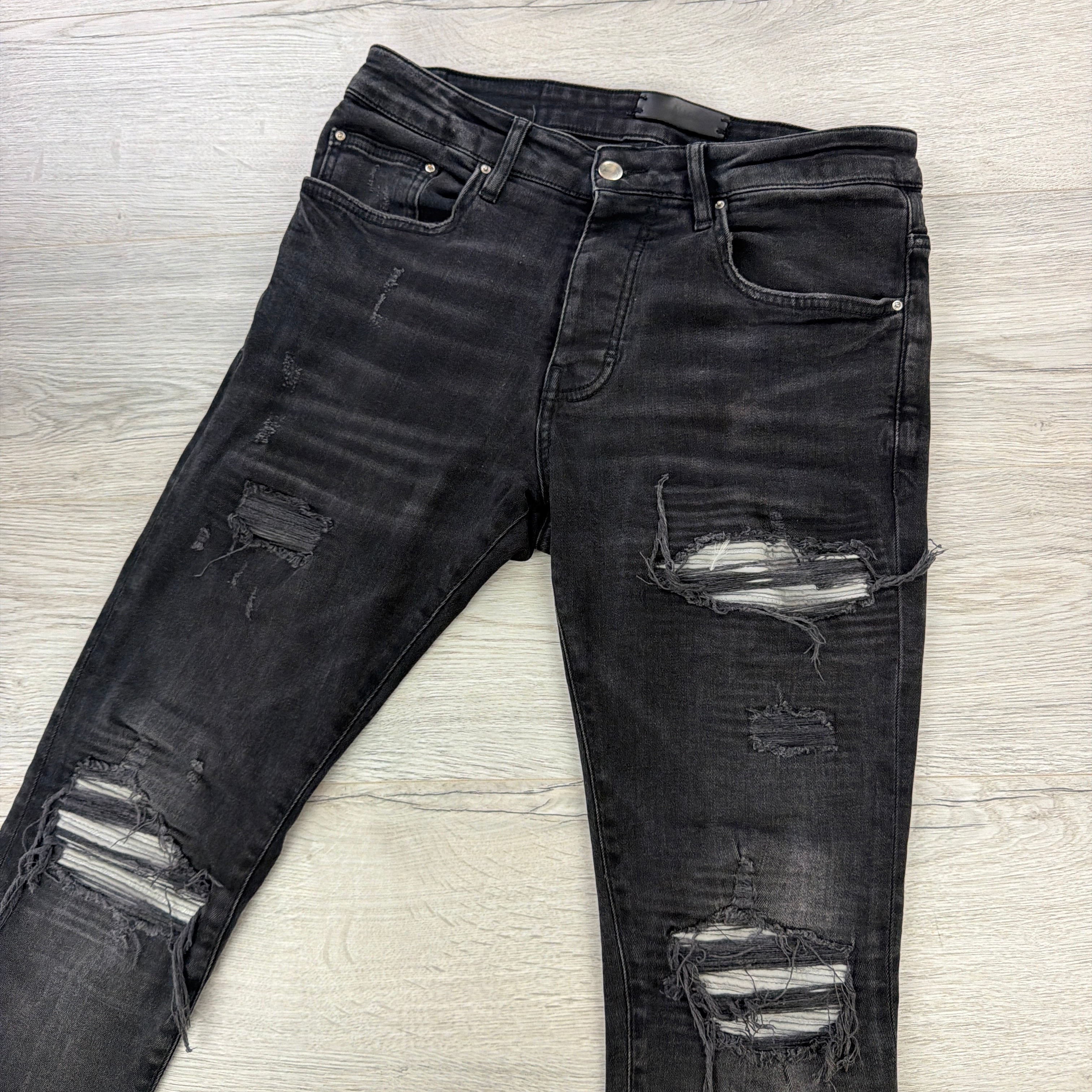 Amiri Men’s MX1 Aged Black Distressed Jeans - Uk 32