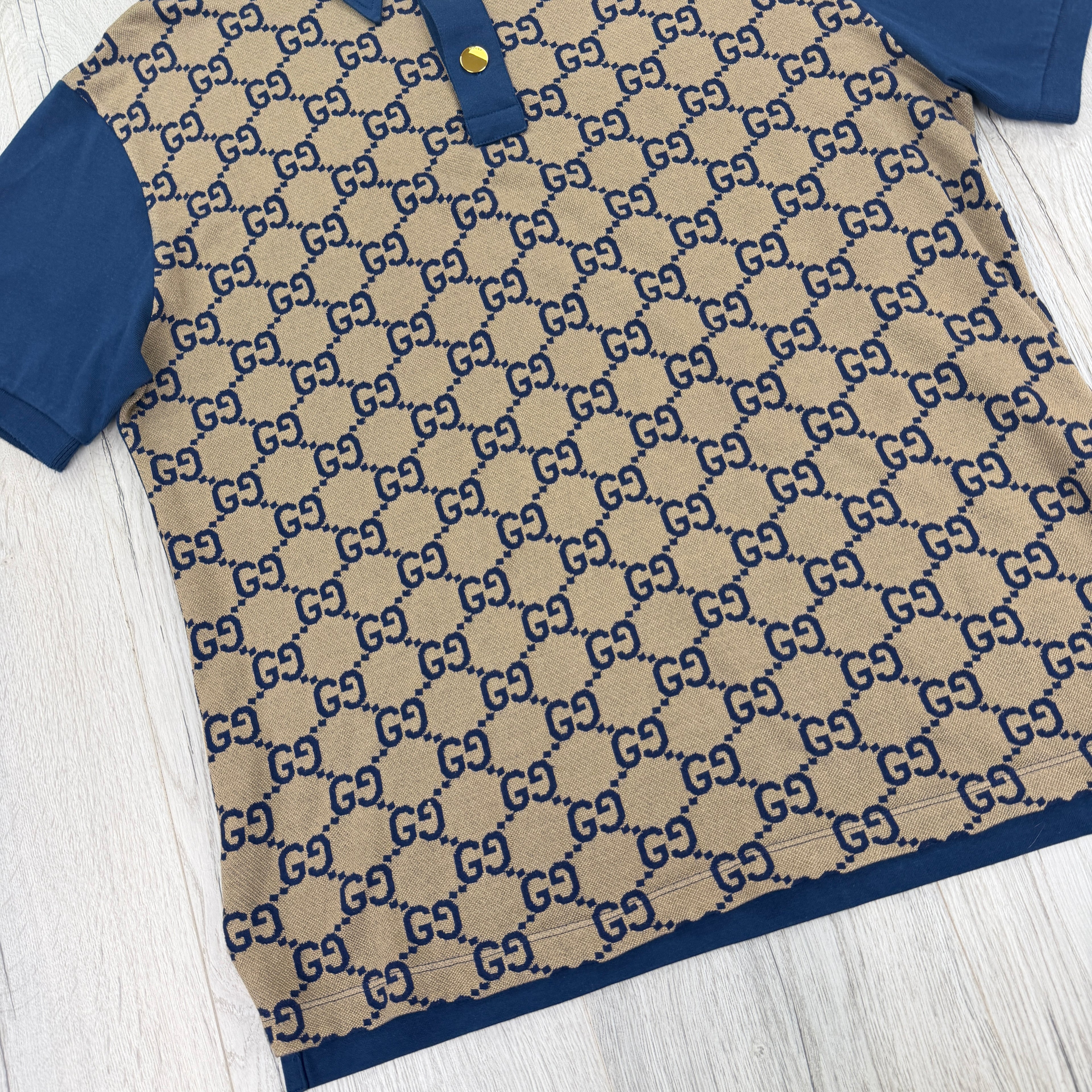 Gucci Men’s Beige & Navy GG Interlocking Polo - Slim