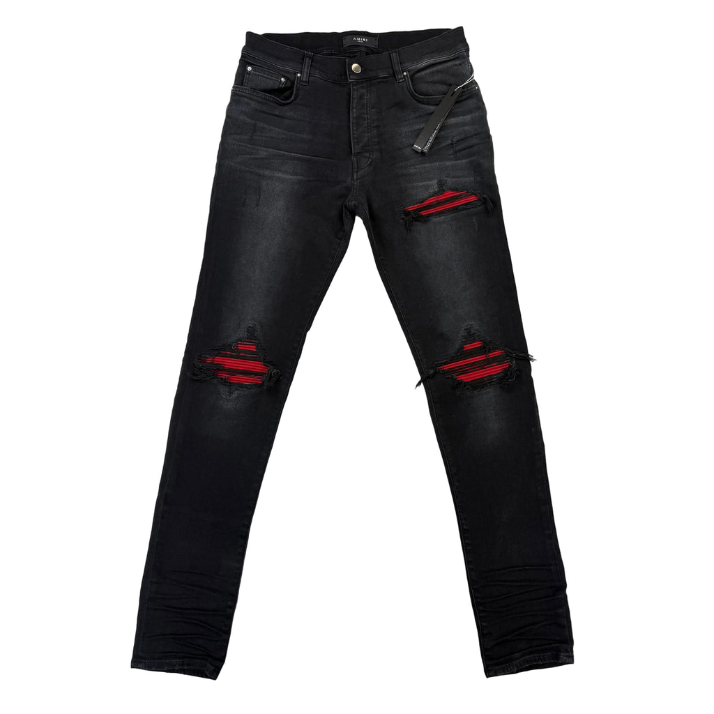 Amiri Men’s Black & Red Distressed Ripped Jeans - Uk 31