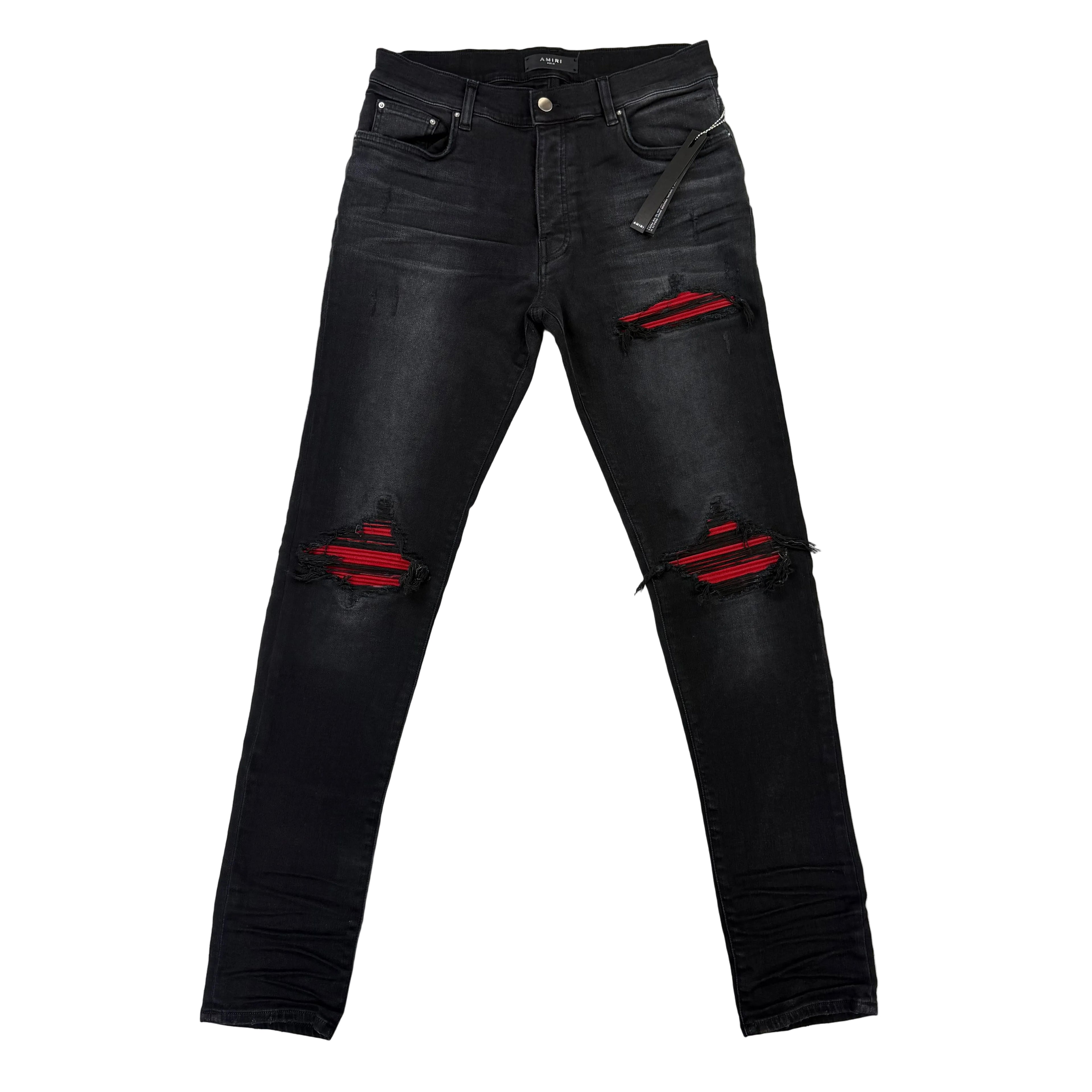 Amiri Men’s Black & Red Distressed Ripped Jeans - Uk 31