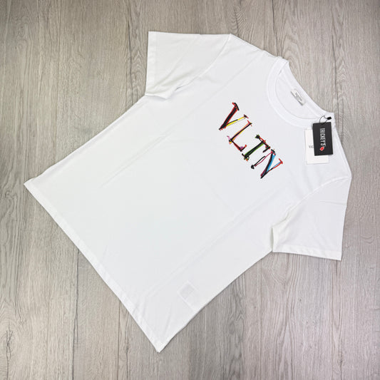 Valentino Men’s White T-shirt Coloured ‘VLTN’ Logo