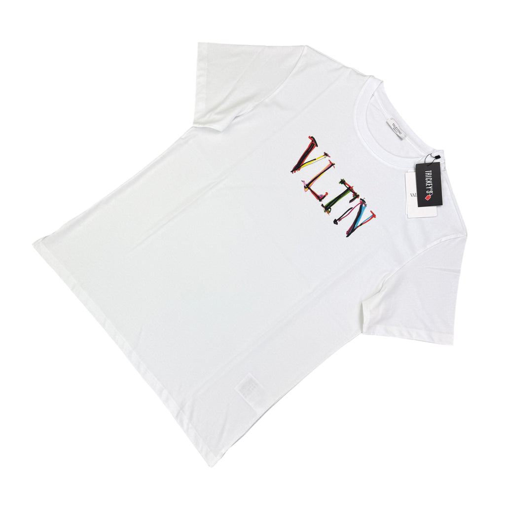 Valentino Men’s White T-shirt Coloured ‘VLTN’ Logo
