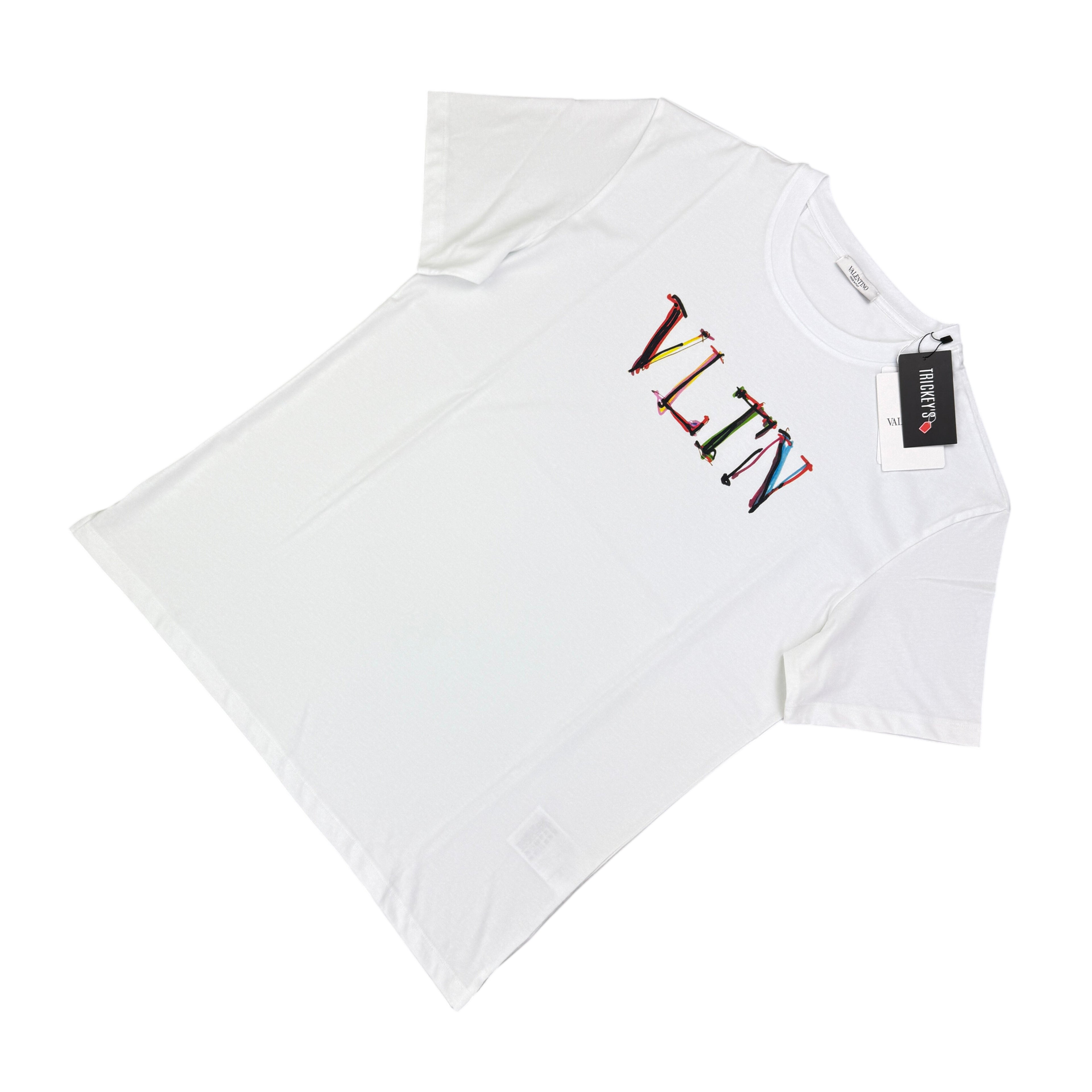 Valentino Men’s White T-shirt Coloured ‘VLTN’ Logo