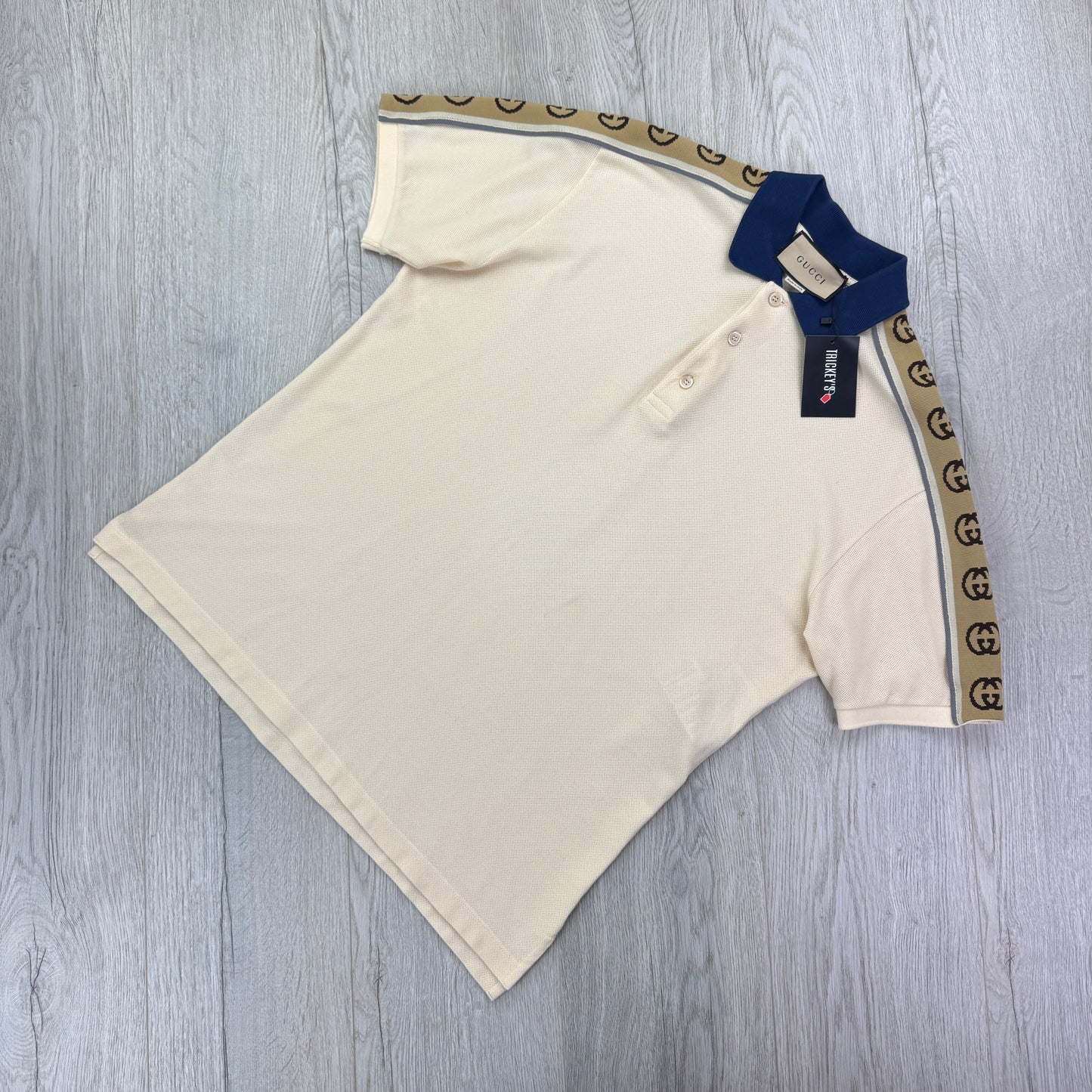 Gucci Men’s Beige Polo With Interlocking G Stripe -  Large