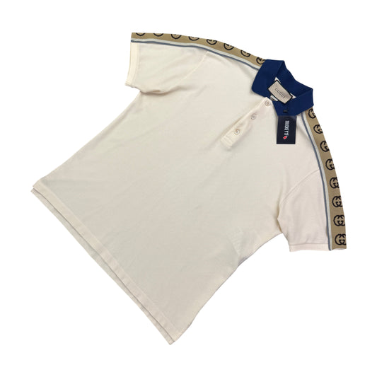 Gucci Men’s Beige Polo With Interlocking G Stripe -  Large