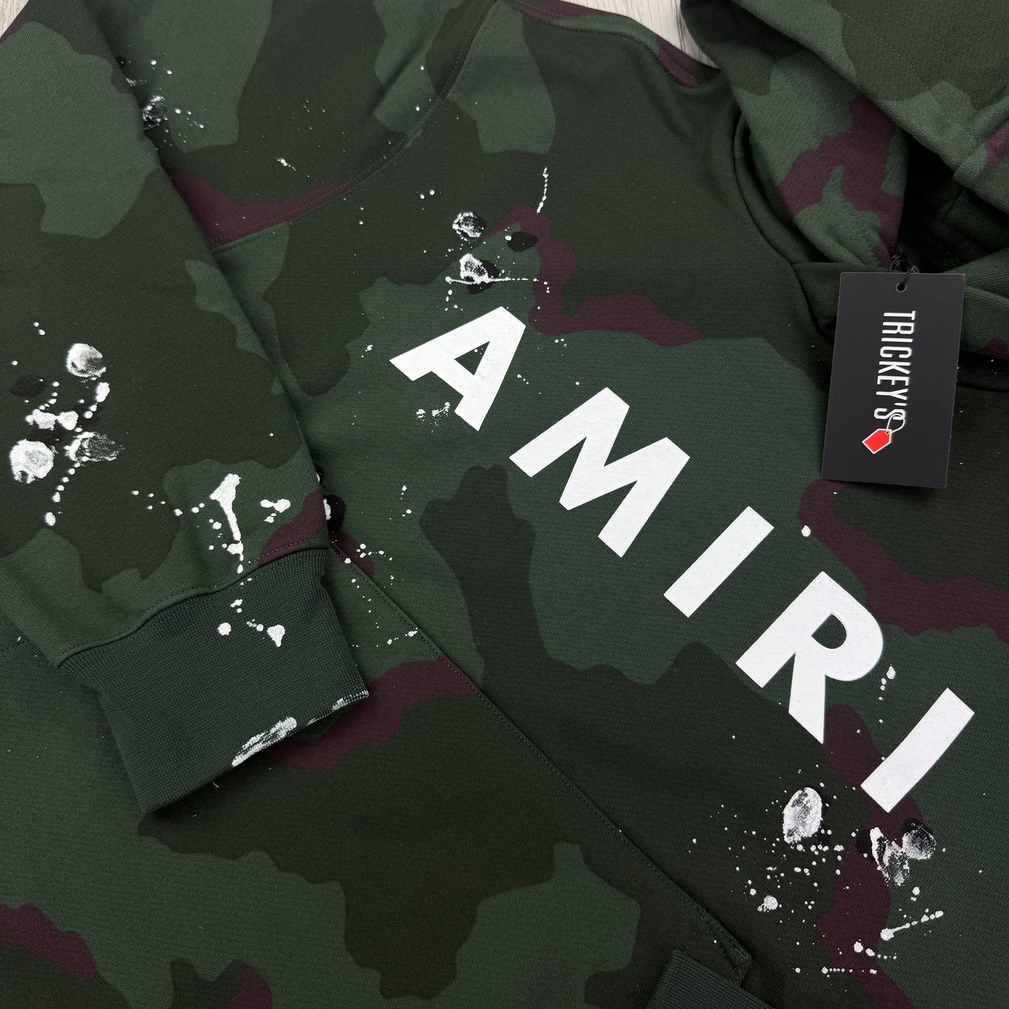 Amiri Men’s Green Camo Distressed Pullover Hoodie