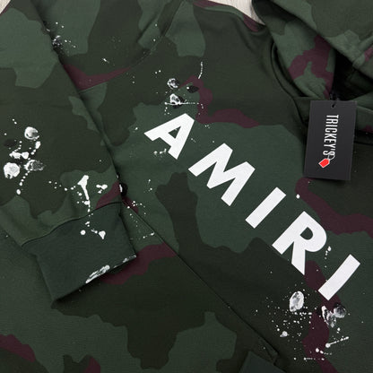 Amiri Men’s Green Camo Distressed Pullover Hoodie