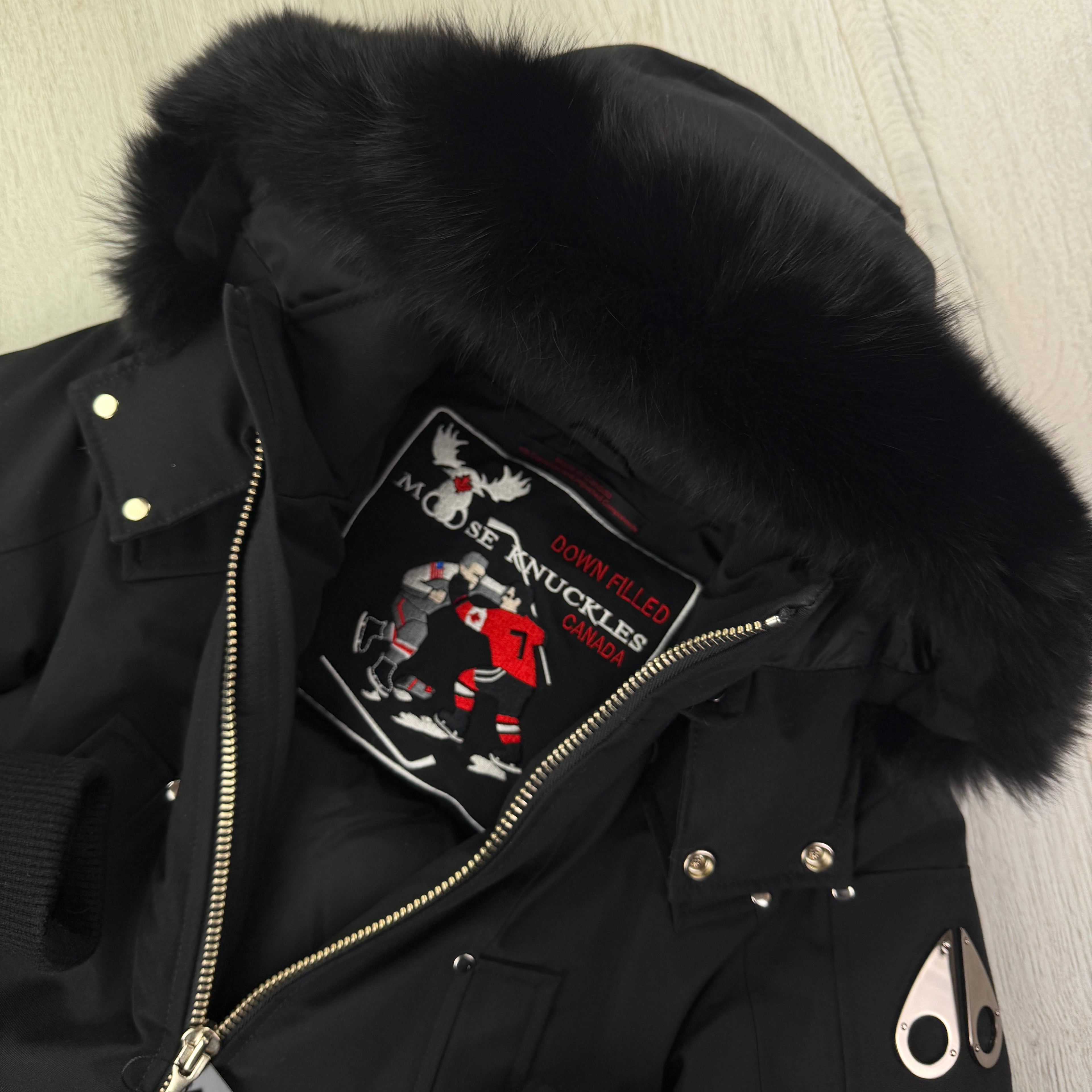 Moose Knuckles Men’s Black Zip-up Ballistic Bomber Parker Jacket - XS