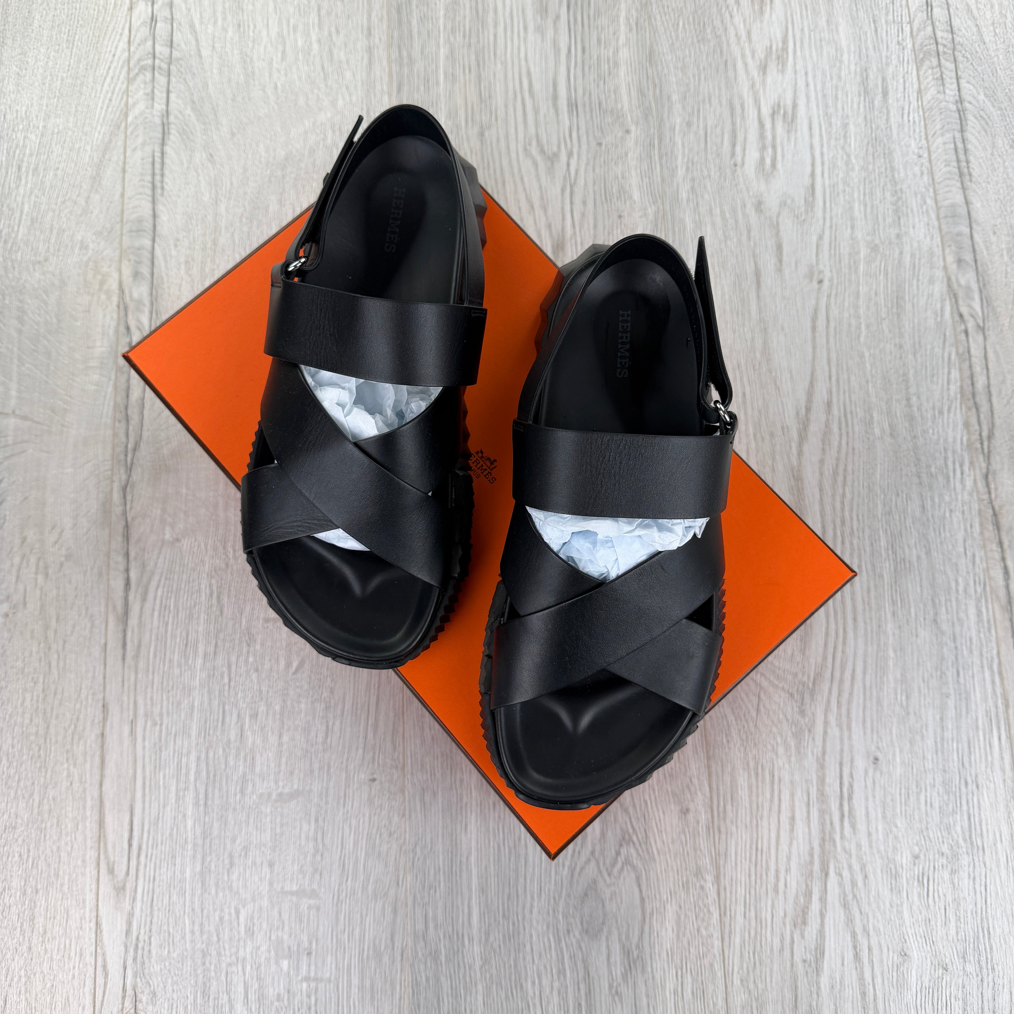 Hermes Men’s Black Sandals - Uk 9
