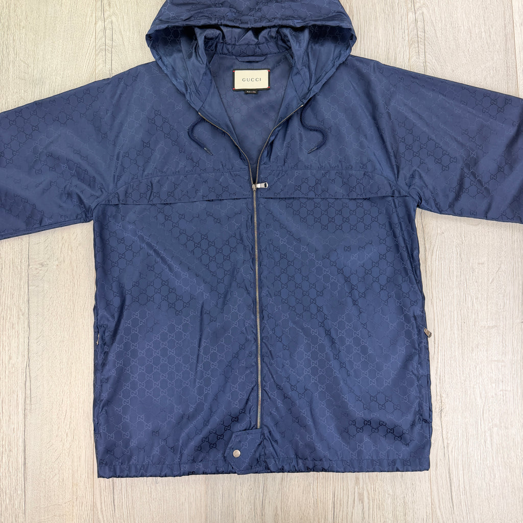 Gucci Men’s Navy Zip-up Monogrammed Windbreaker - 50 (Fit XL)