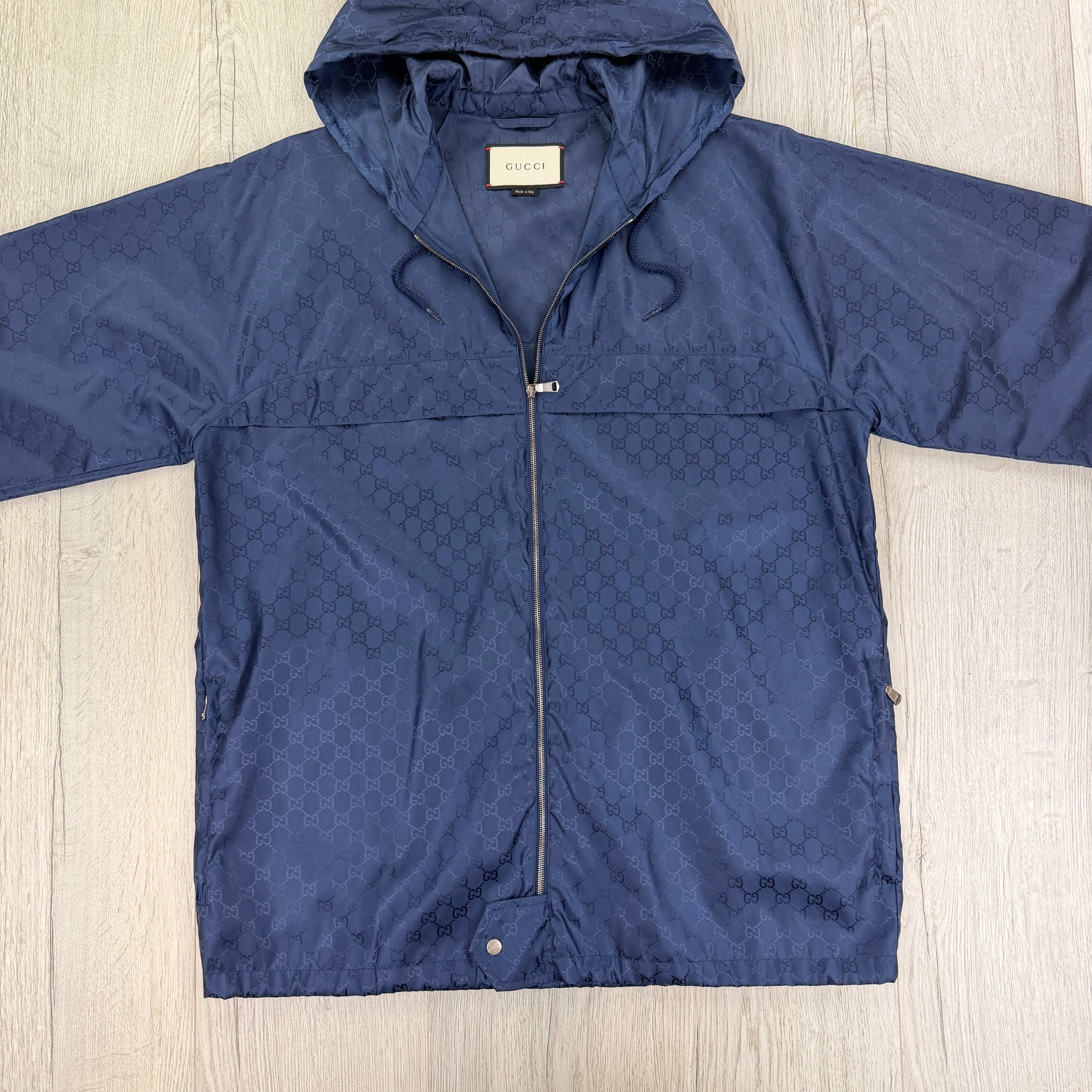 Gucci Men’s Navy Zip-up Monogrammed Windbreaker - 50 (Fit XL)