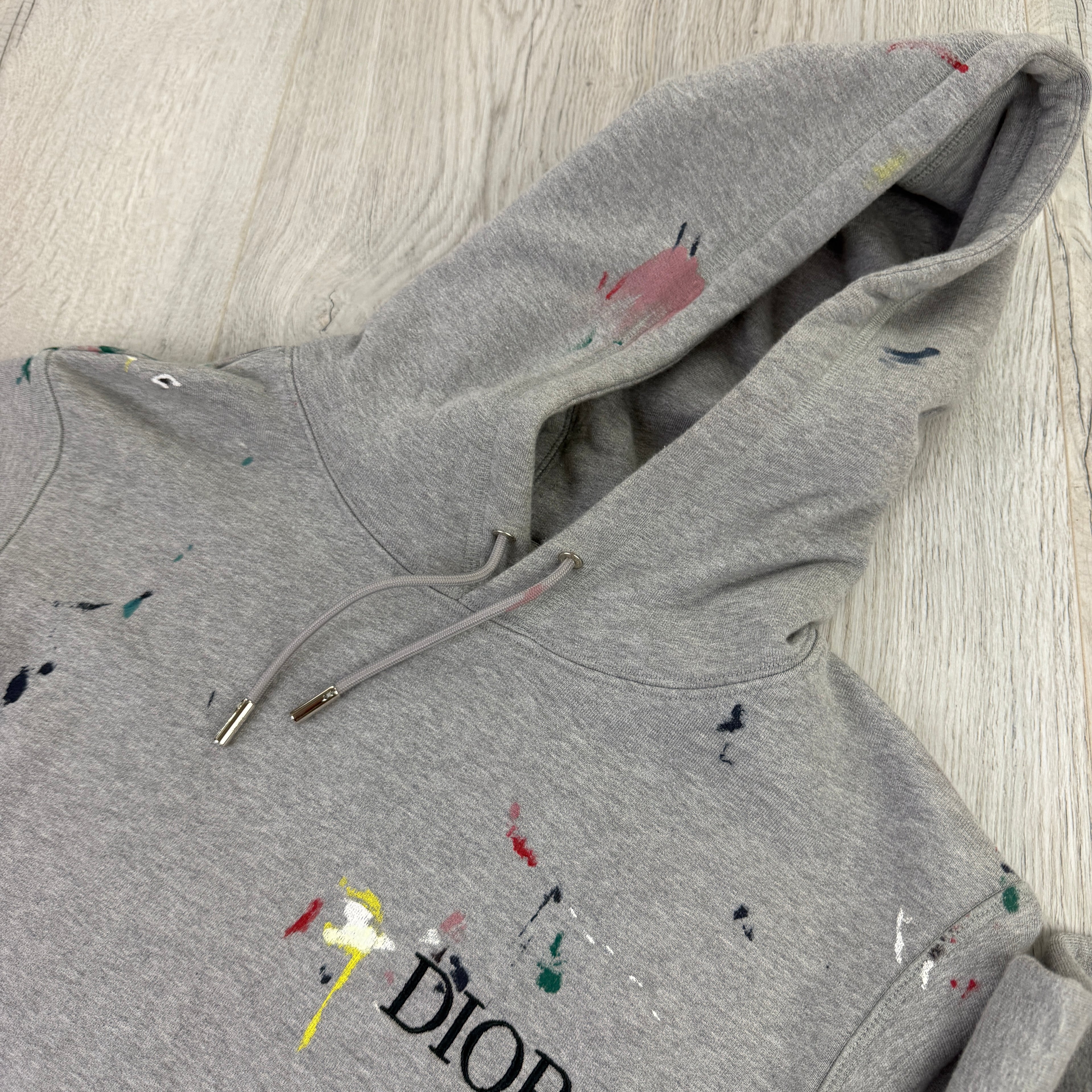 Dior Men’s Grey Paint Splattered Hoodie  - Small