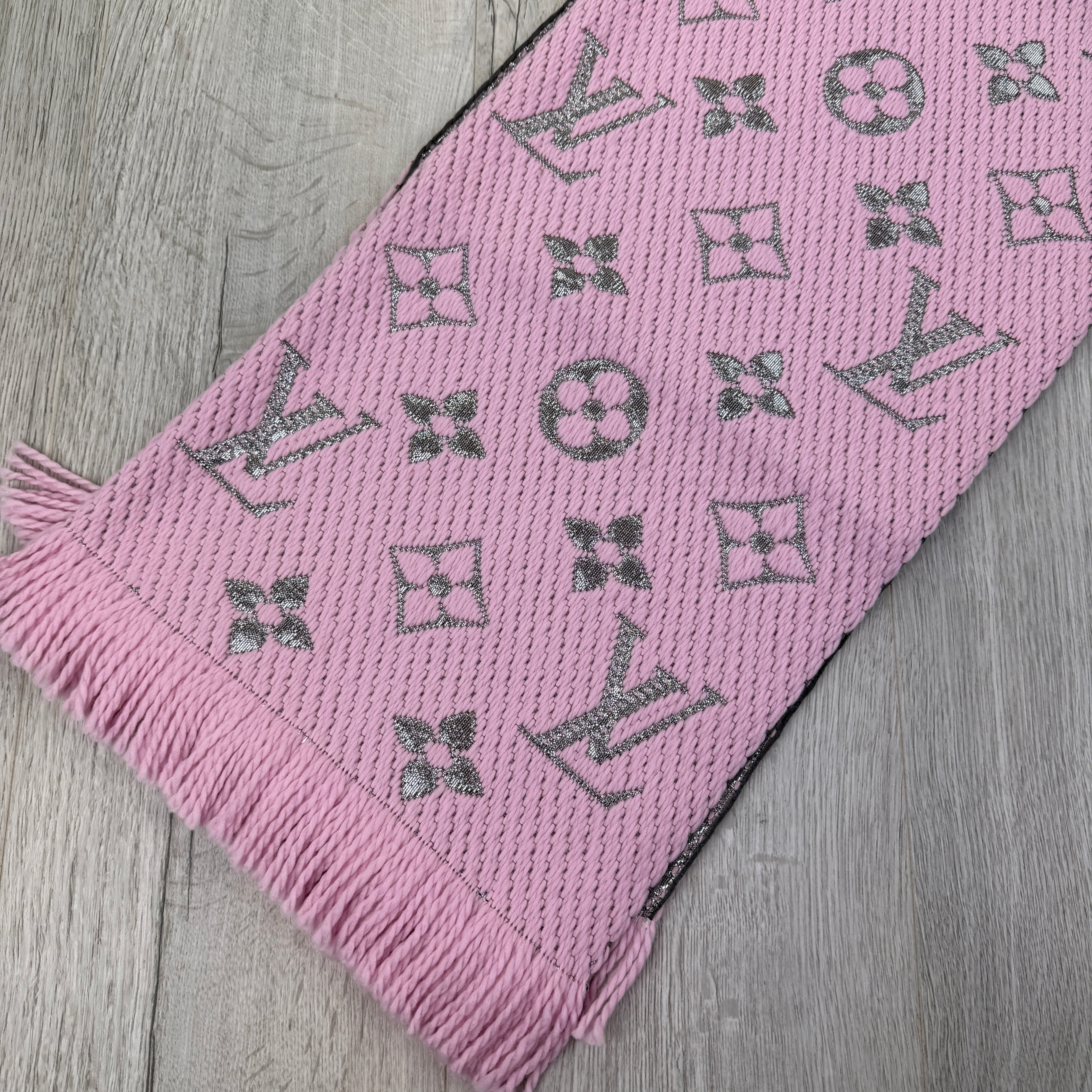 Louis Vuitton Pink / Silver Wool & Silk Monogram Scarf