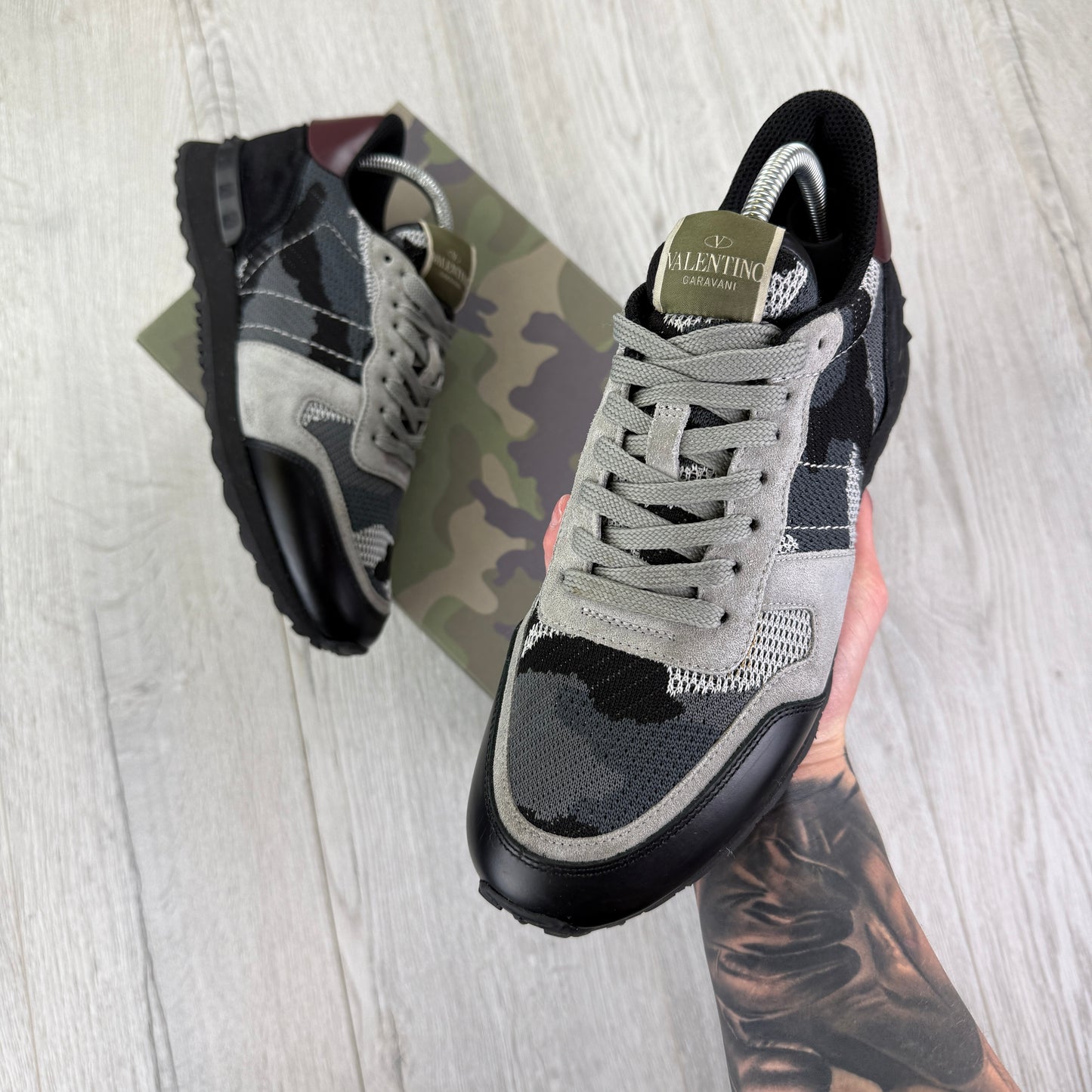 Valentino Men’s Black & Grey Camo Mesh Rockrunner Trainers - Uk 7