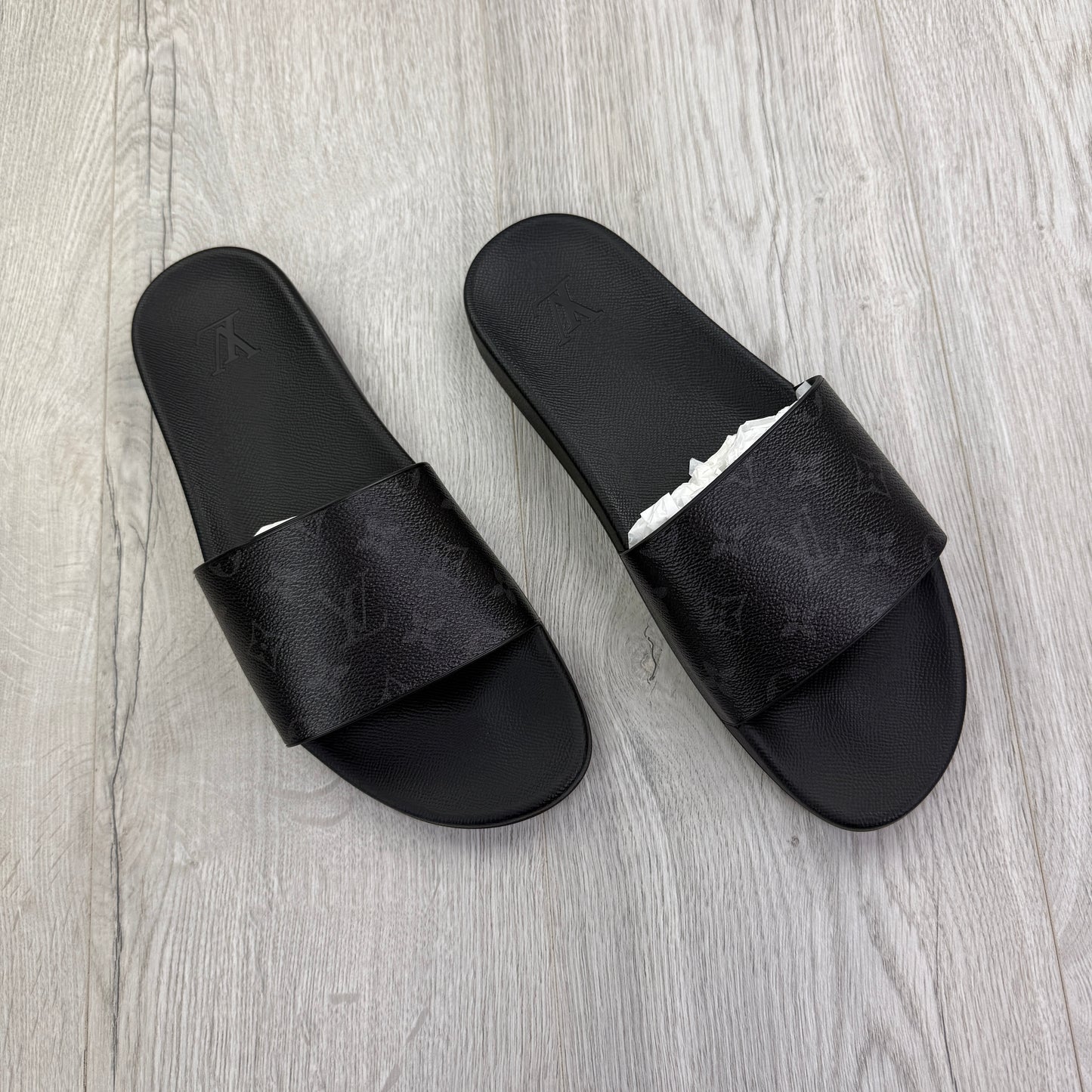 Louis Vuitton Men’s Black Leather Sliders - Uk 9