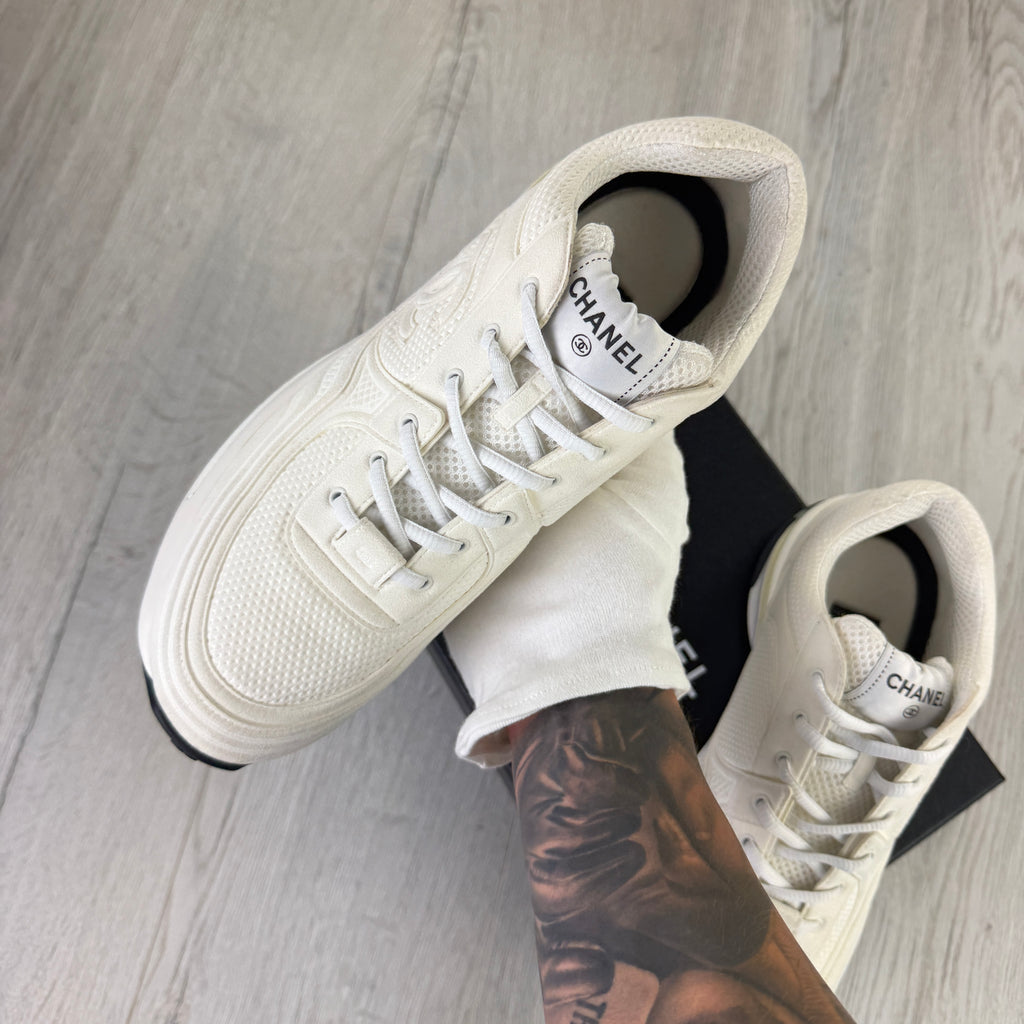 Chanel Men’s White CC Runners - Uk 11