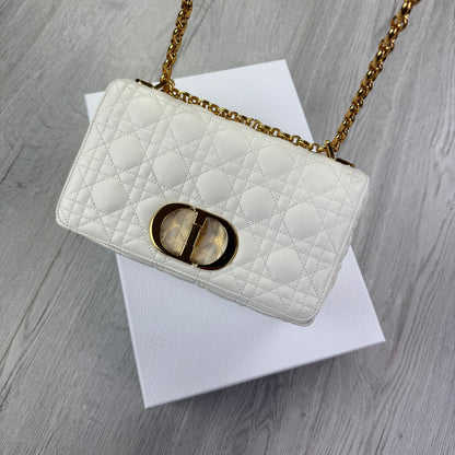 Dior Women’s White Small Dior Caro Ivory Supple Cannage Calfskin Bag