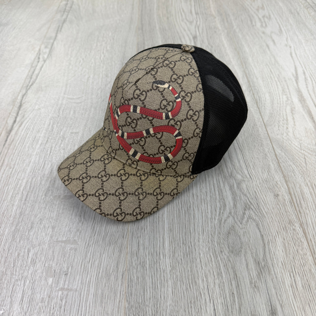 Gucci Men’s Beige GG Interlocking Snake Print Baseball Cap