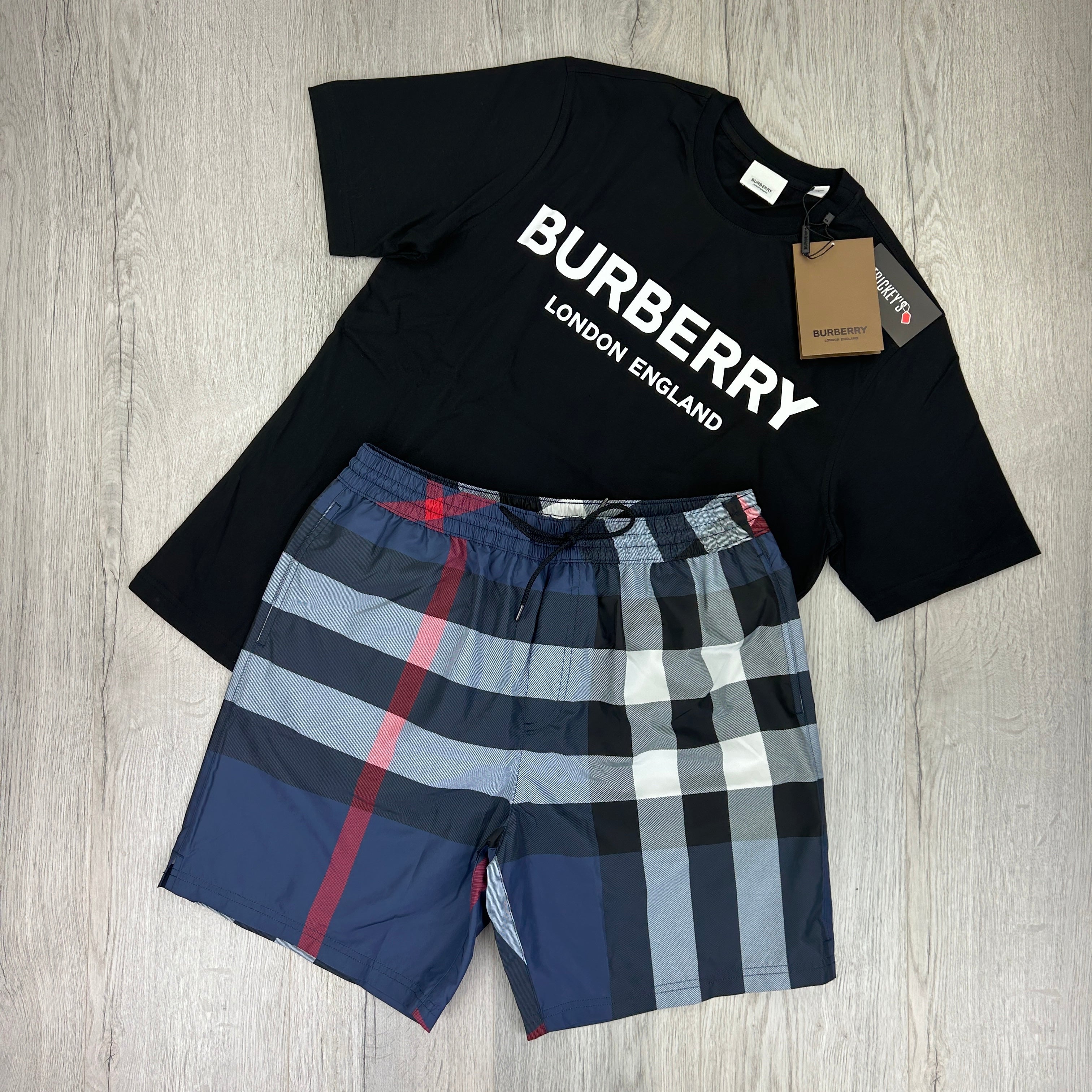 Burberry Men’s Black T-shirt & Navy Swim Short Set