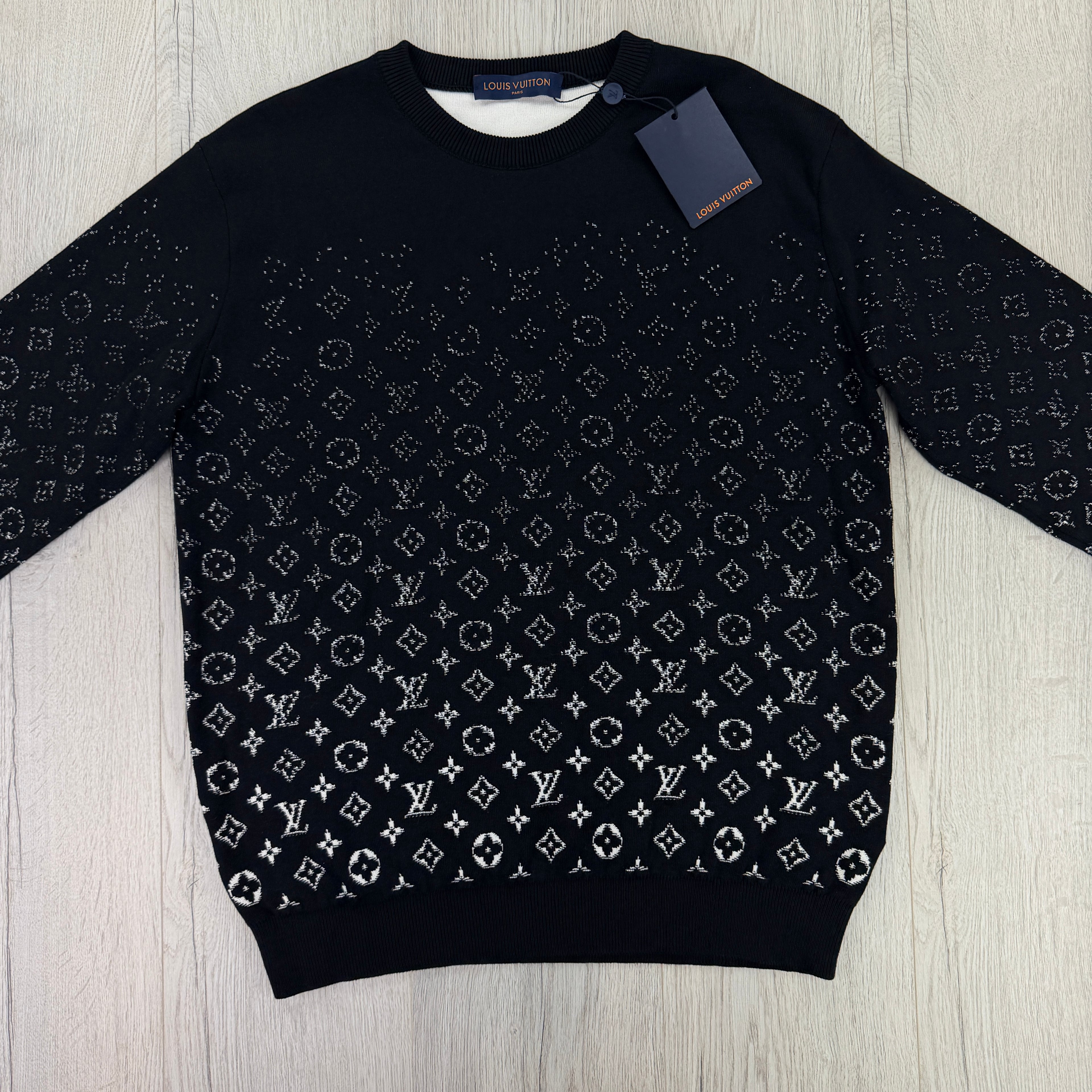 Louis Vuitton Men’s Black & White Monogram Jacquard Crewneck Jumper - Medium