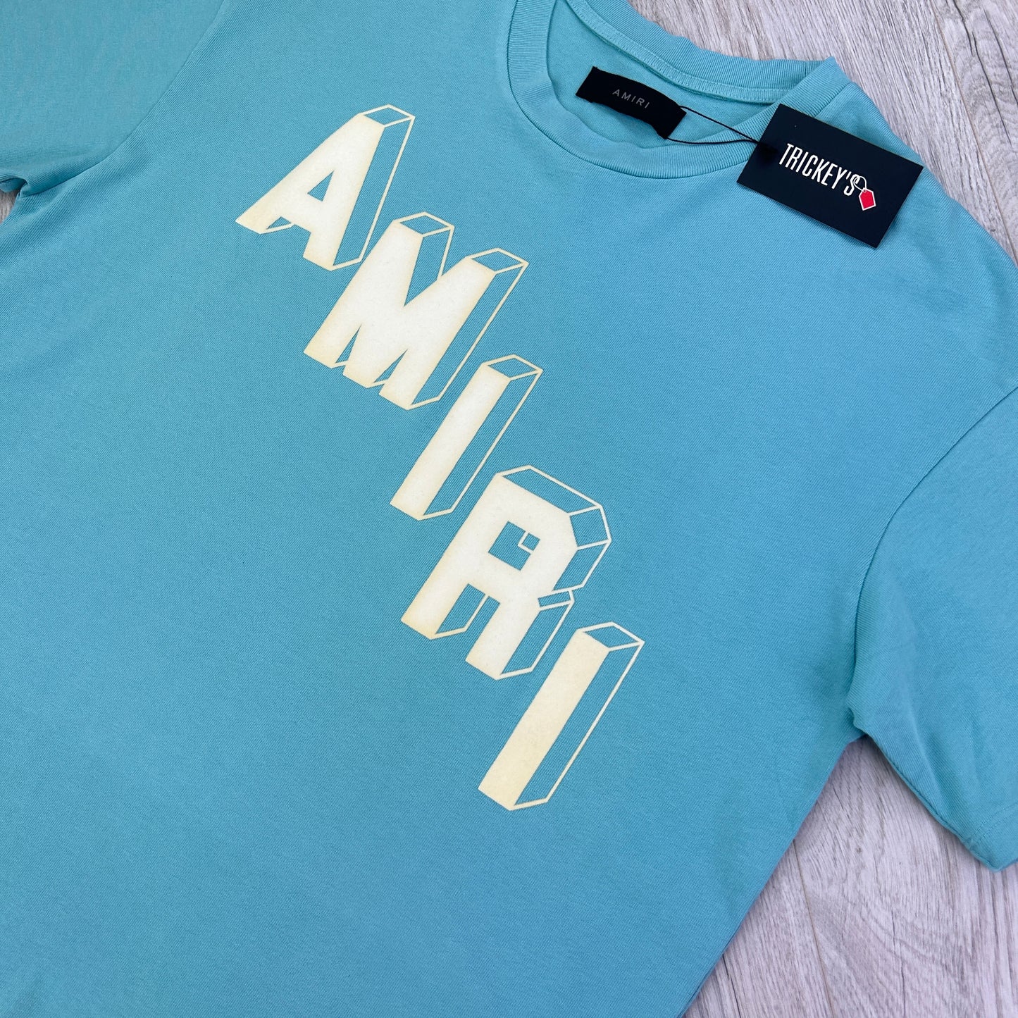 Amiri Men’s Turquoise 23 T-shirt White Velvet Logo