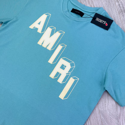 Amiri Men’s Turquoise 23 T-shirt White Velvet Logo