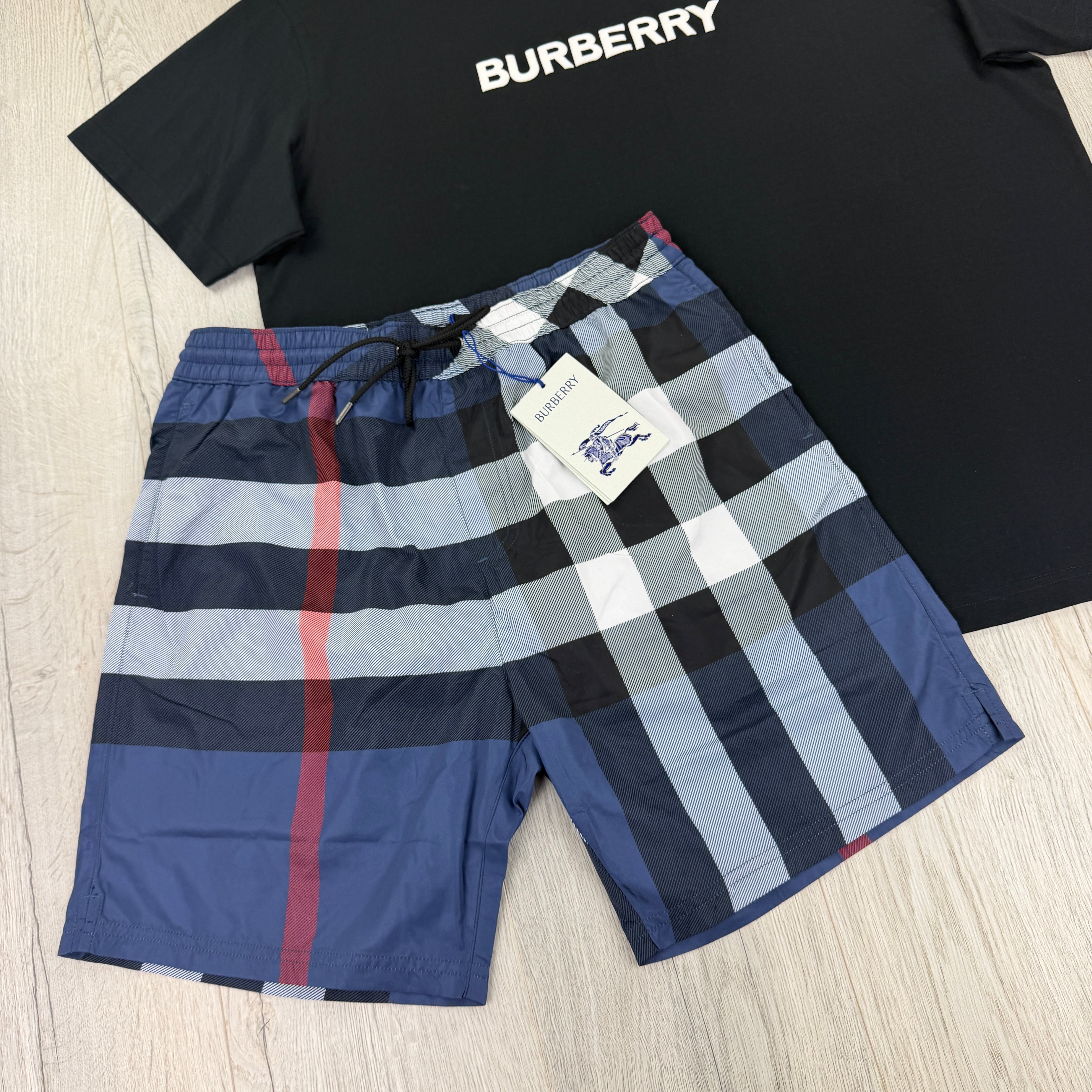 Burberry Men’s Black T-shirt & Navy Swim Short Set