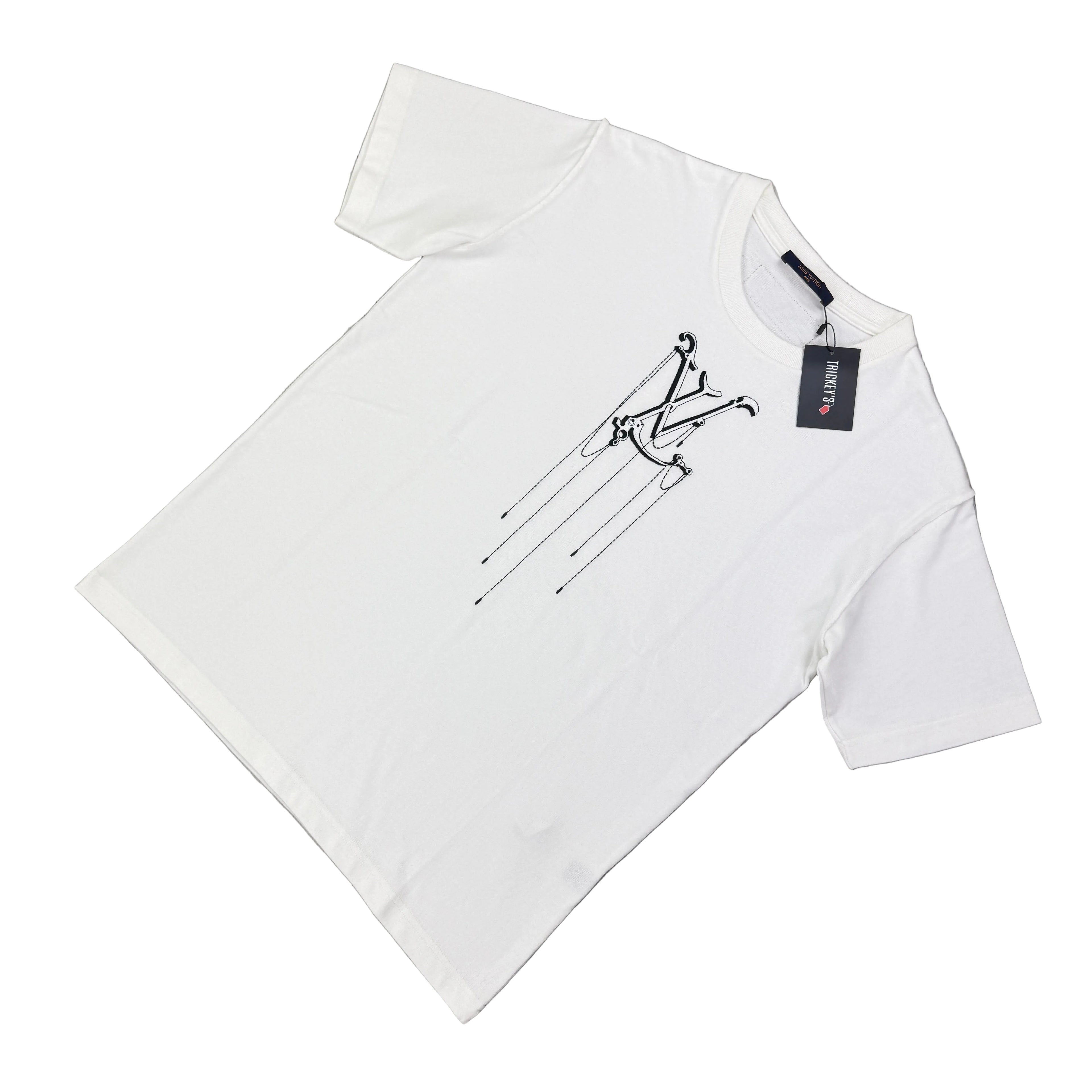 Louis Vuitton Men’s White Embroidered Pendant Logo T-Shirt - Small