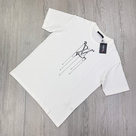 Louis Vuitton Men’s White Embroidered Pendant Logo T-Shirt - Small