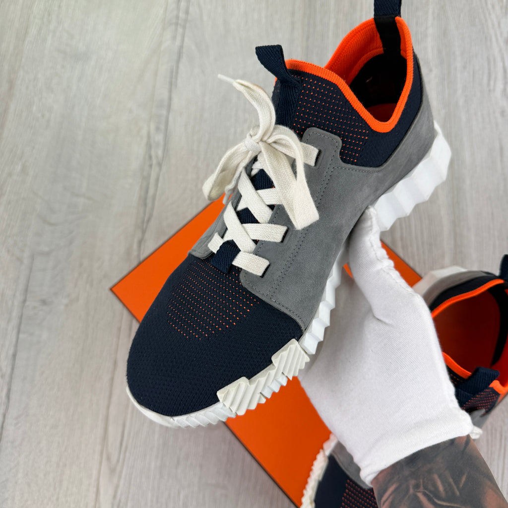Hermes Men’s Navy & Orange Bouncing Sneakers - 41 (Fit Uk 7)