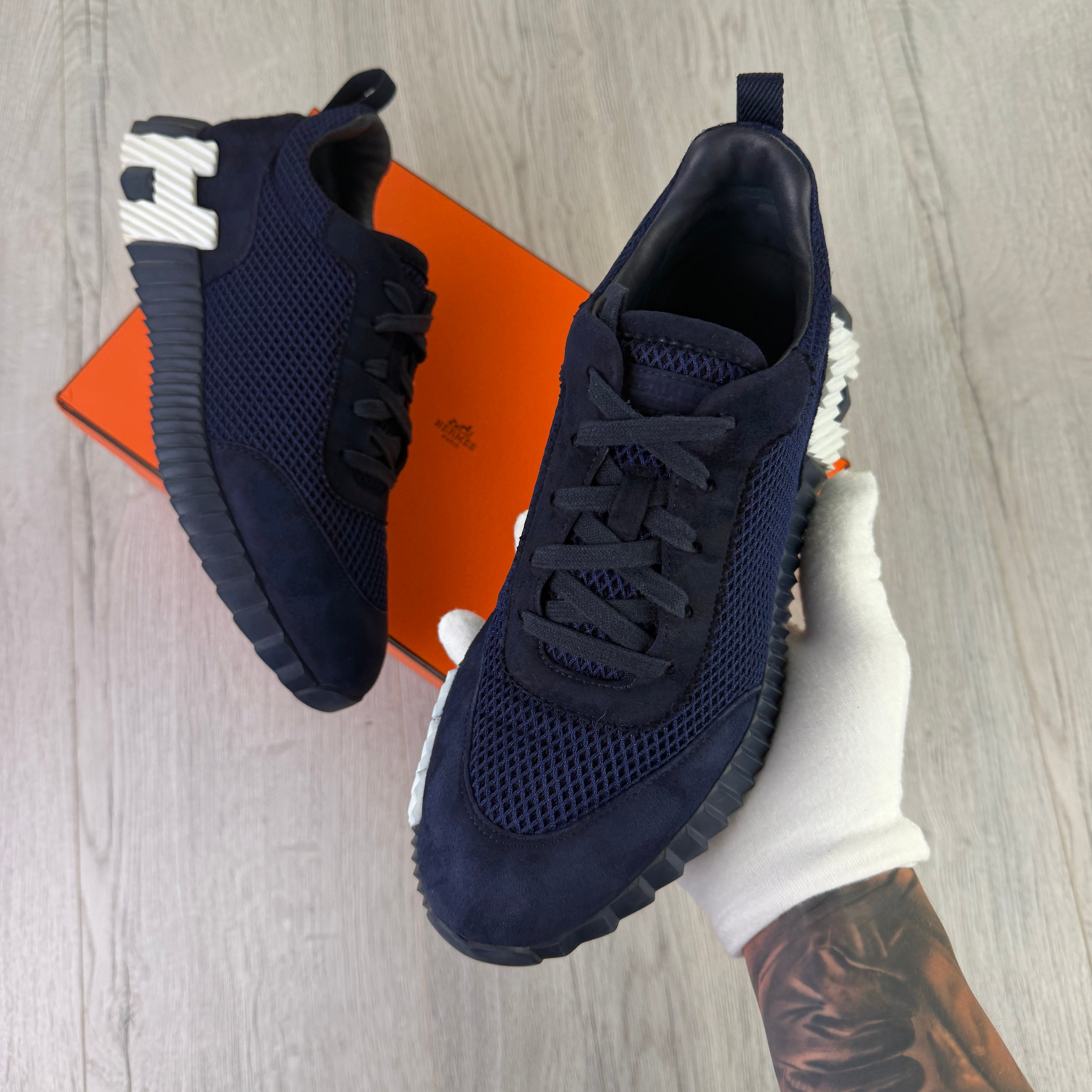 Hermes Men’s Navy Bouncing Sneakers - Uk 8