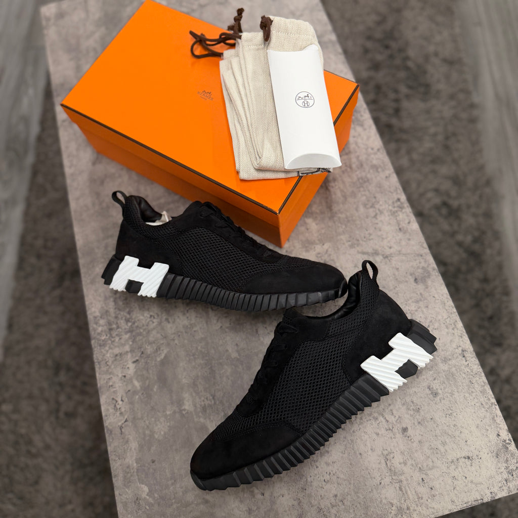 Hermes Men’s Black White Suede Bouncing Sneakers - 46 (Fit Uk 11)