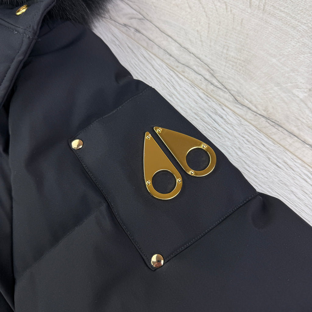 Moose Knuckles Men’s Black & Gold Double Zip Up Stagg Bomber Jacket