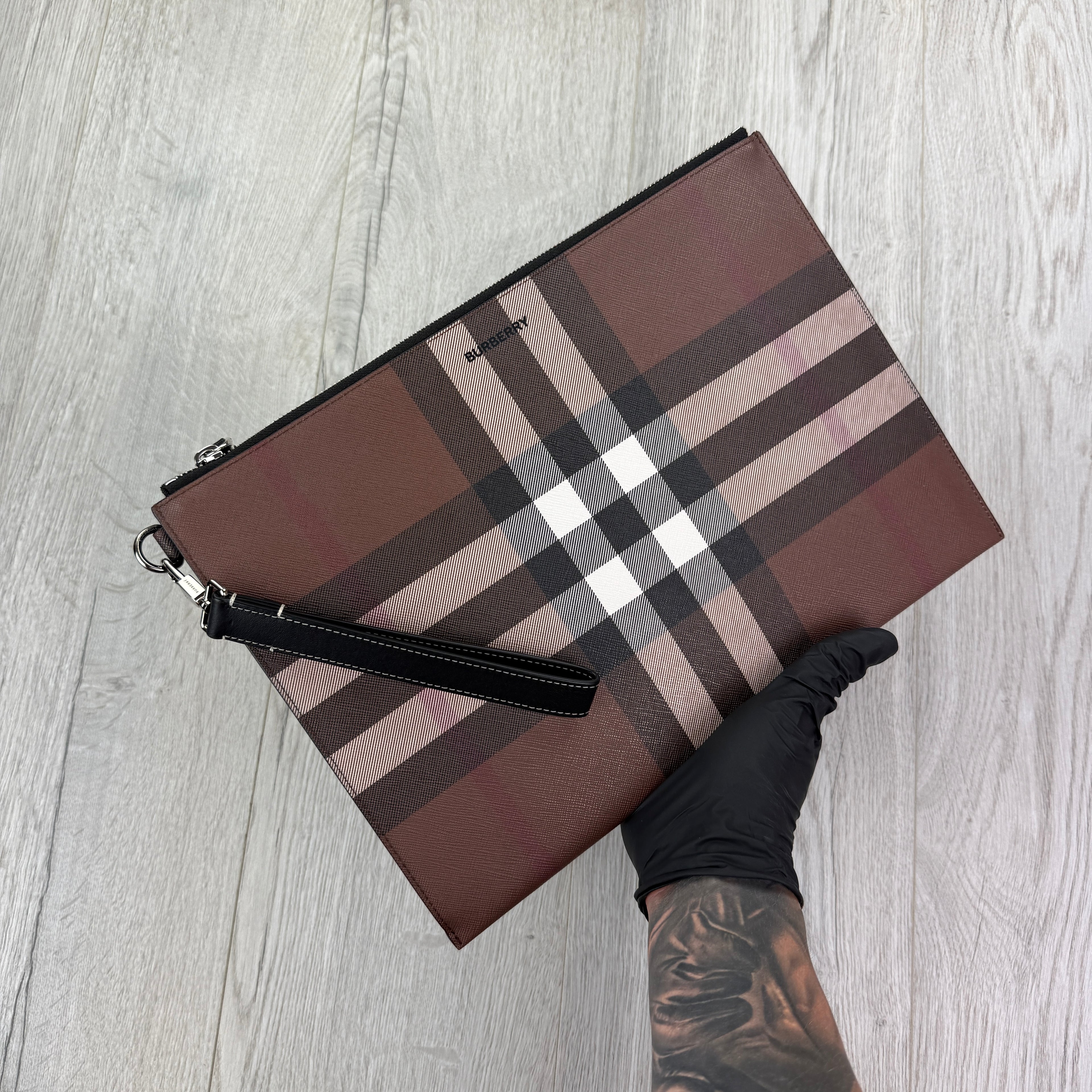 Burberry Men’s Brown Zip-up Clutch Bag / Pouch