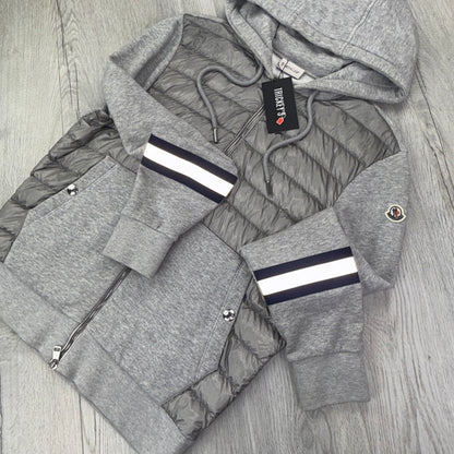 Moncler Men’s Maglia Grey Zip-up Hoodie Reflective Sleeves - Medium