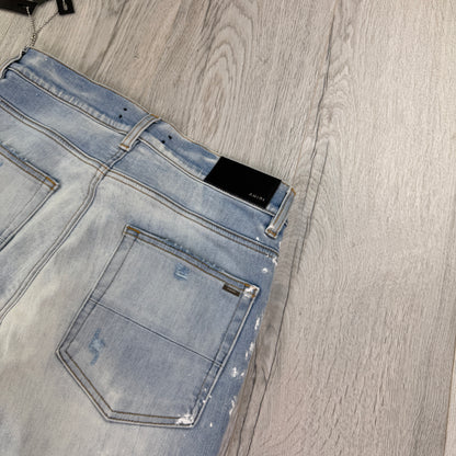 Amiri Men’s MX1 MA Logo Drip Blue Distressed Jeans