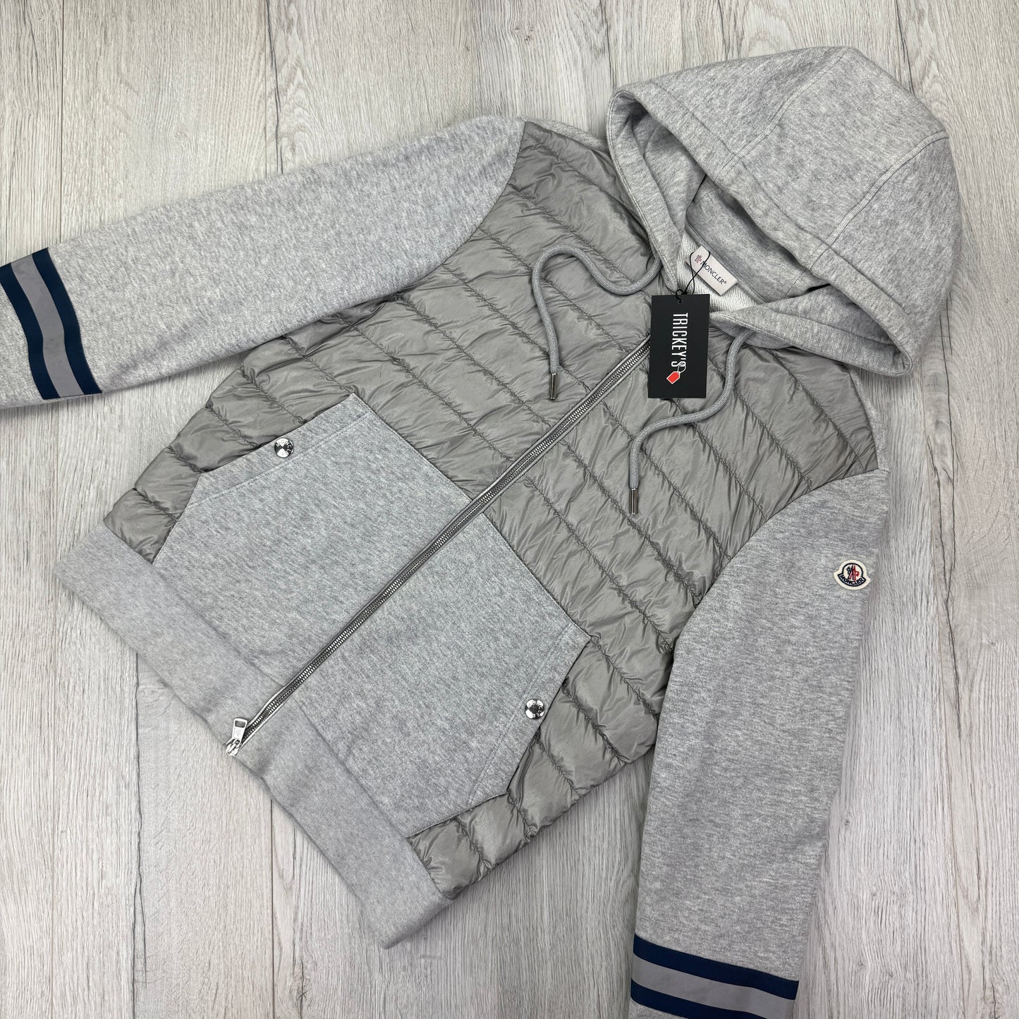 Moncler Men’s Maglia Grey Zip-up Hoodie Reflective Sleeves - Medium