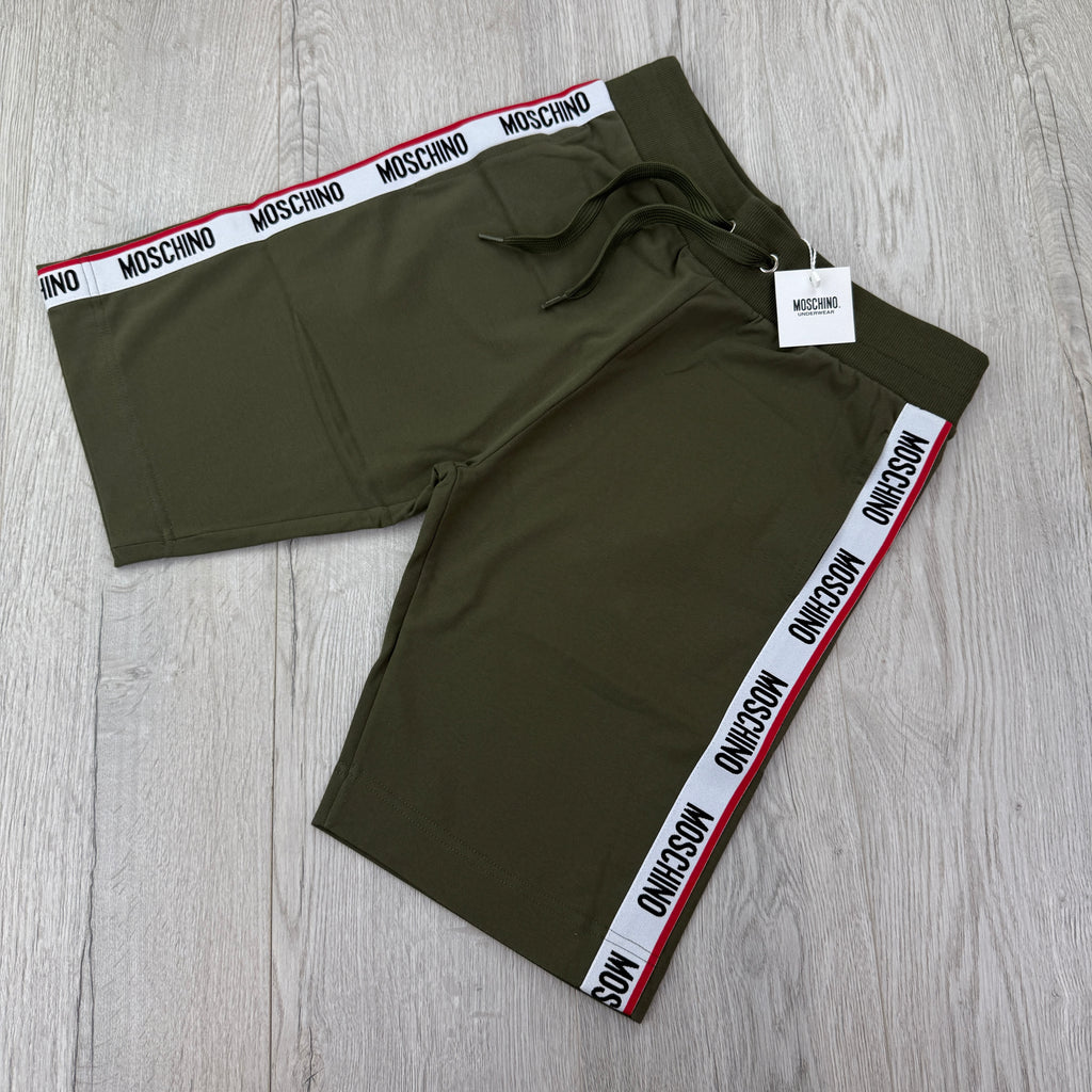 Moschino Men’s Taped Khaki Green Cotten Shorts