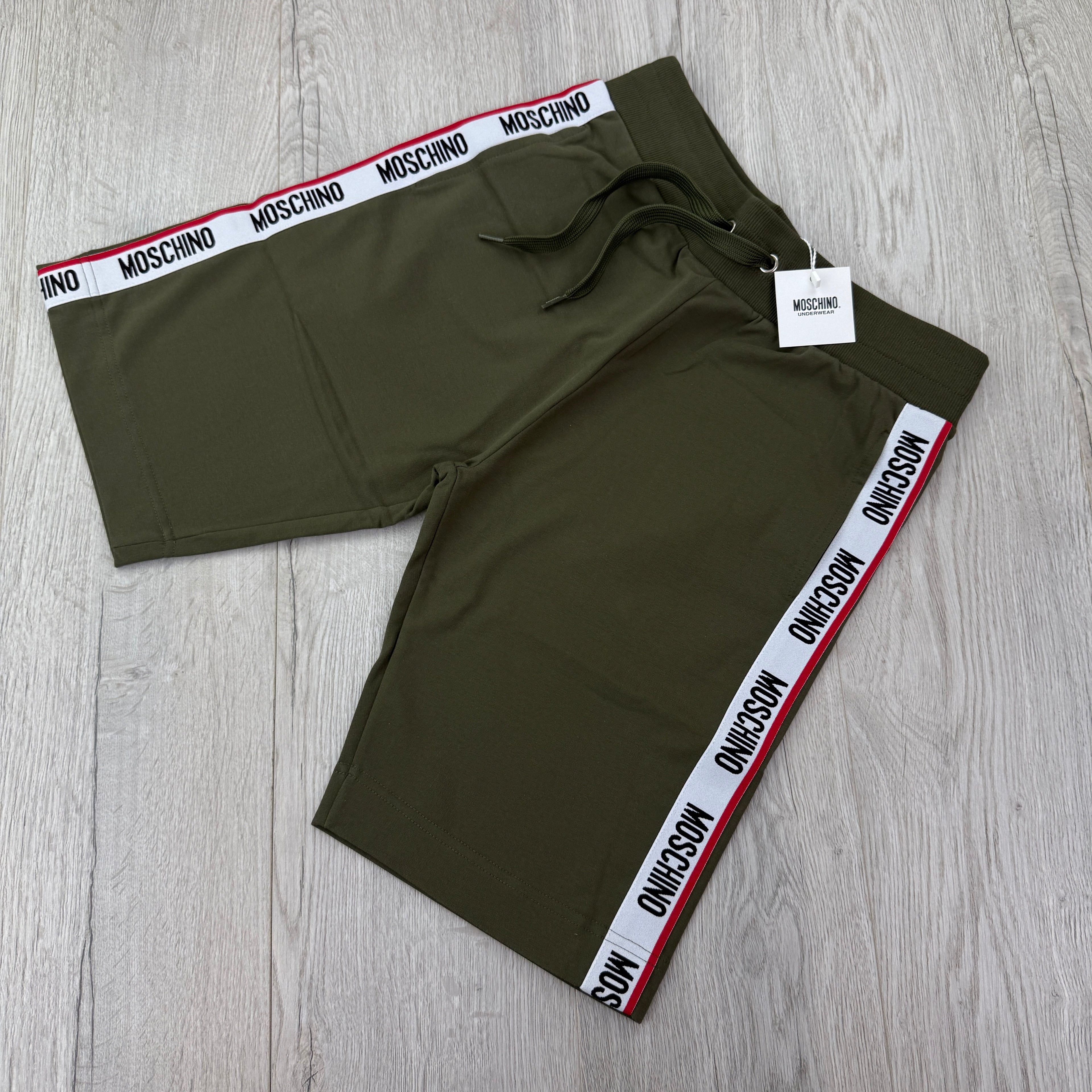 Moschino Men’s Taped Khaki Green Cotten Shorts