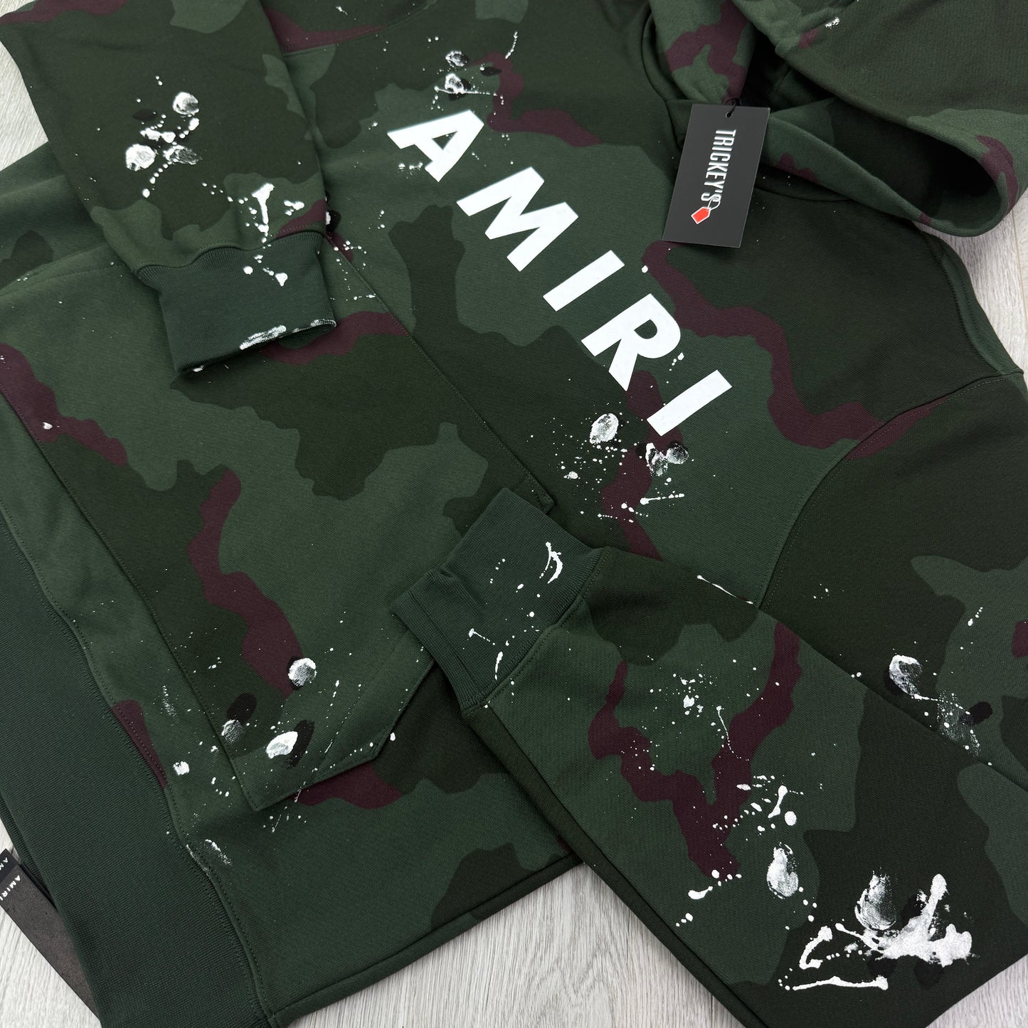 Amiri Men’s Green Camo Distressed Pullover Hoodie
