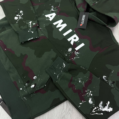 Amiri Men’s Green Camo Distressed Pullover Hoodie