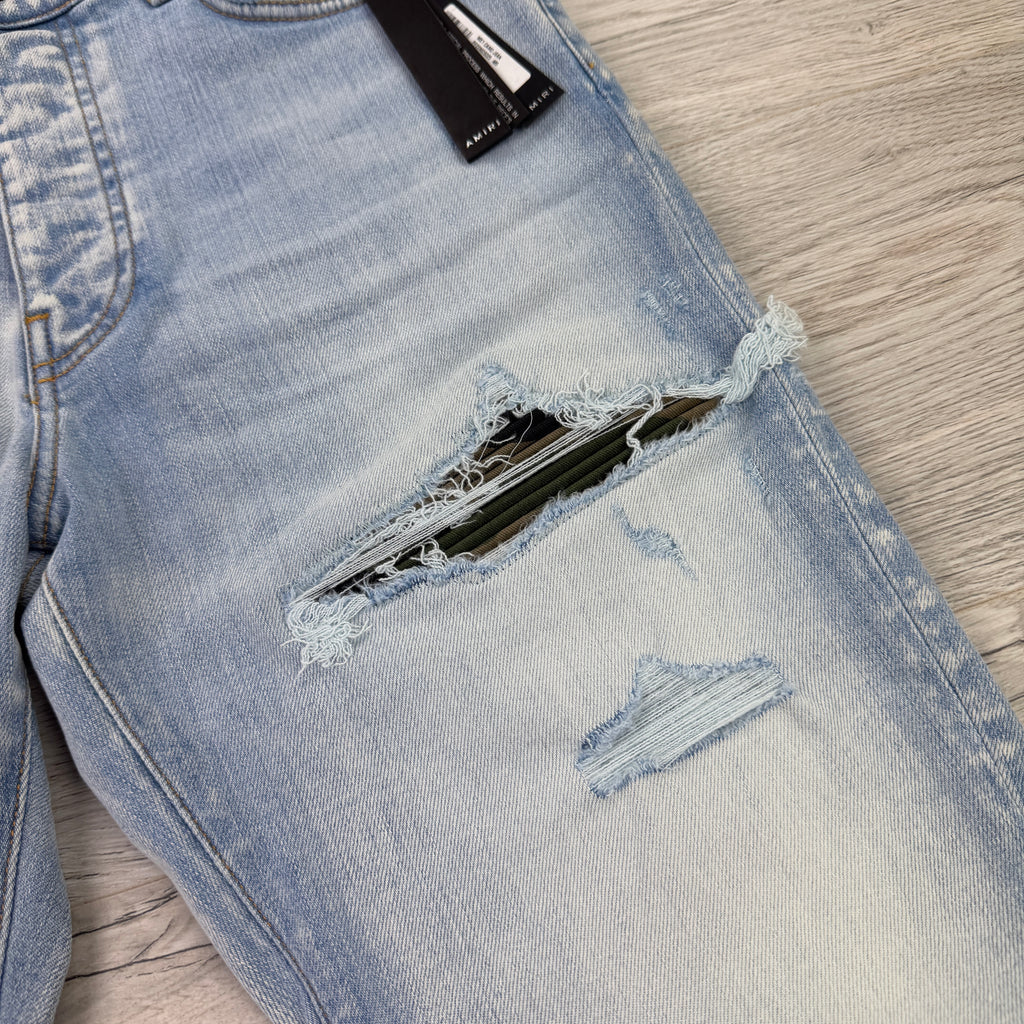 Amiri MX1 Distressed Blue Jeans Camo Patch - Uk 32
