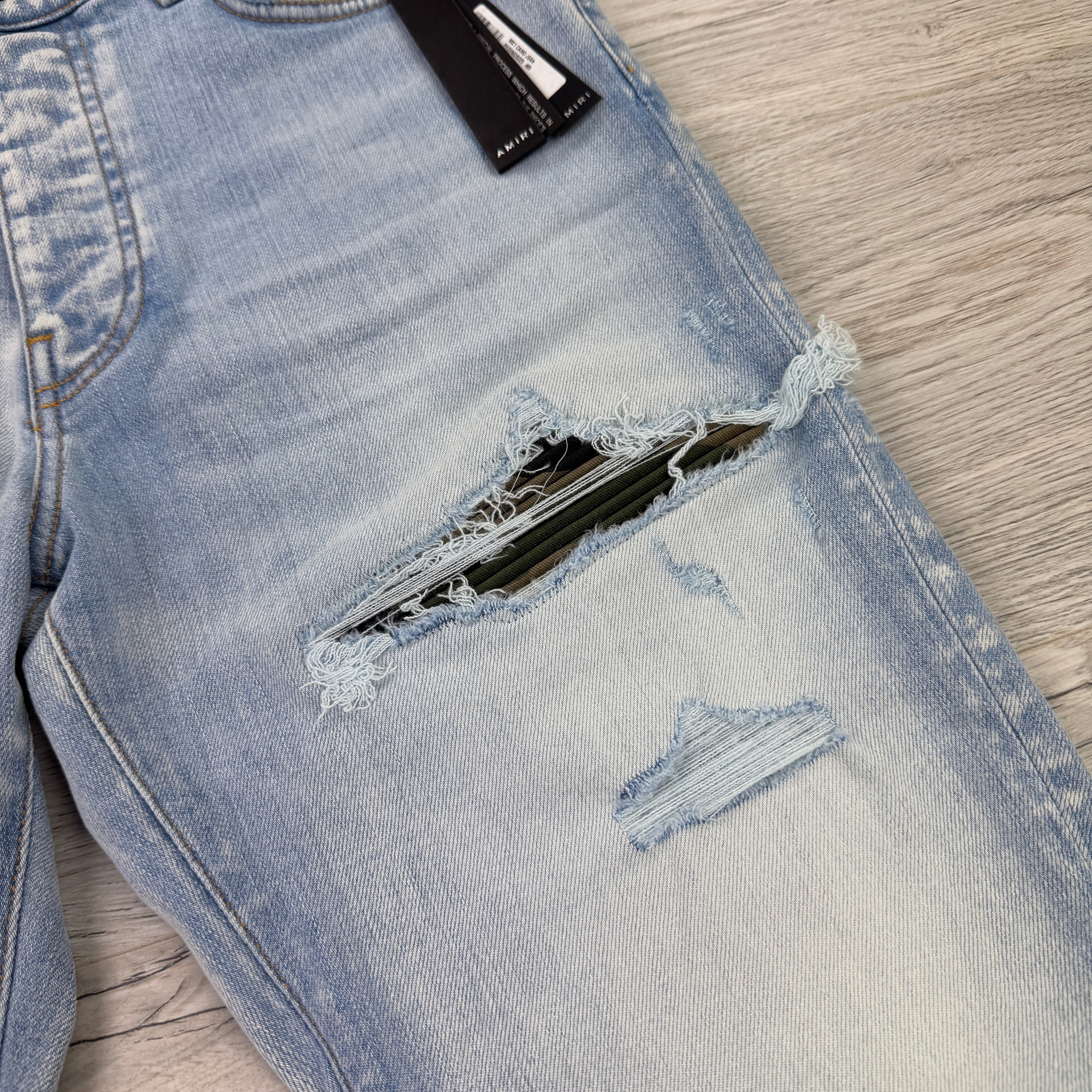 Amiri MX1 Distressed Blue Jeans Camo Patch - Uk 32