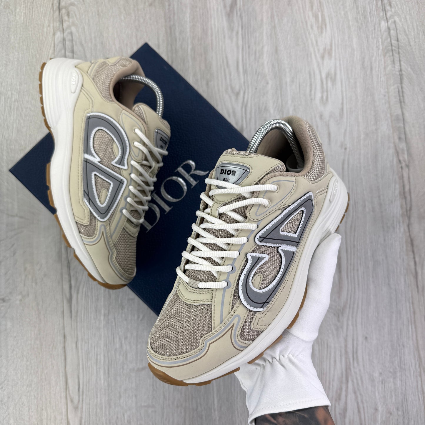 Dior B30 Men’s Cream Mesh and Technical Fabric Trainers - 41 (Fit Uk 7)