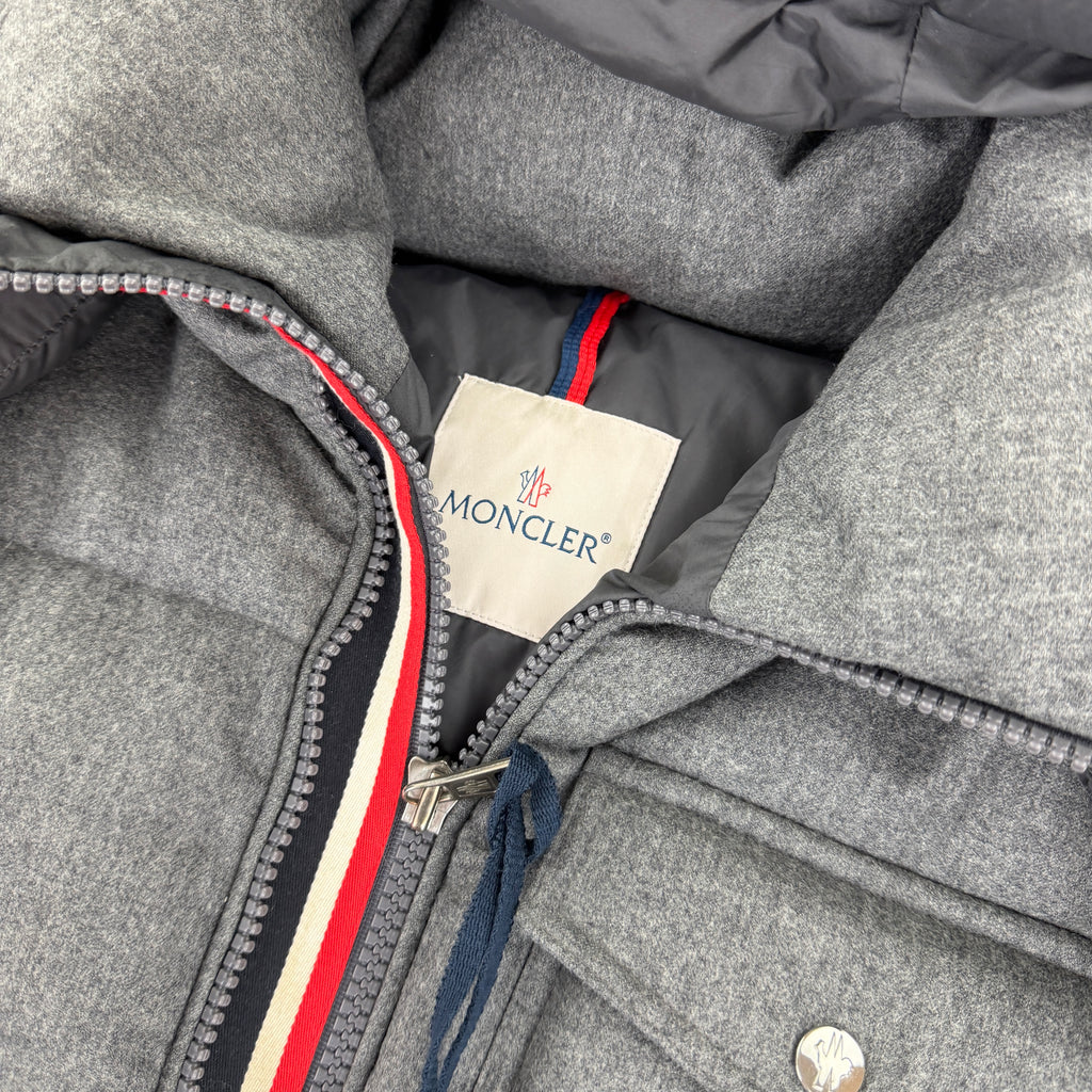 Moncler Men’s Grey Wool Montbeliard Hooded Short Down Jacket - Size 3