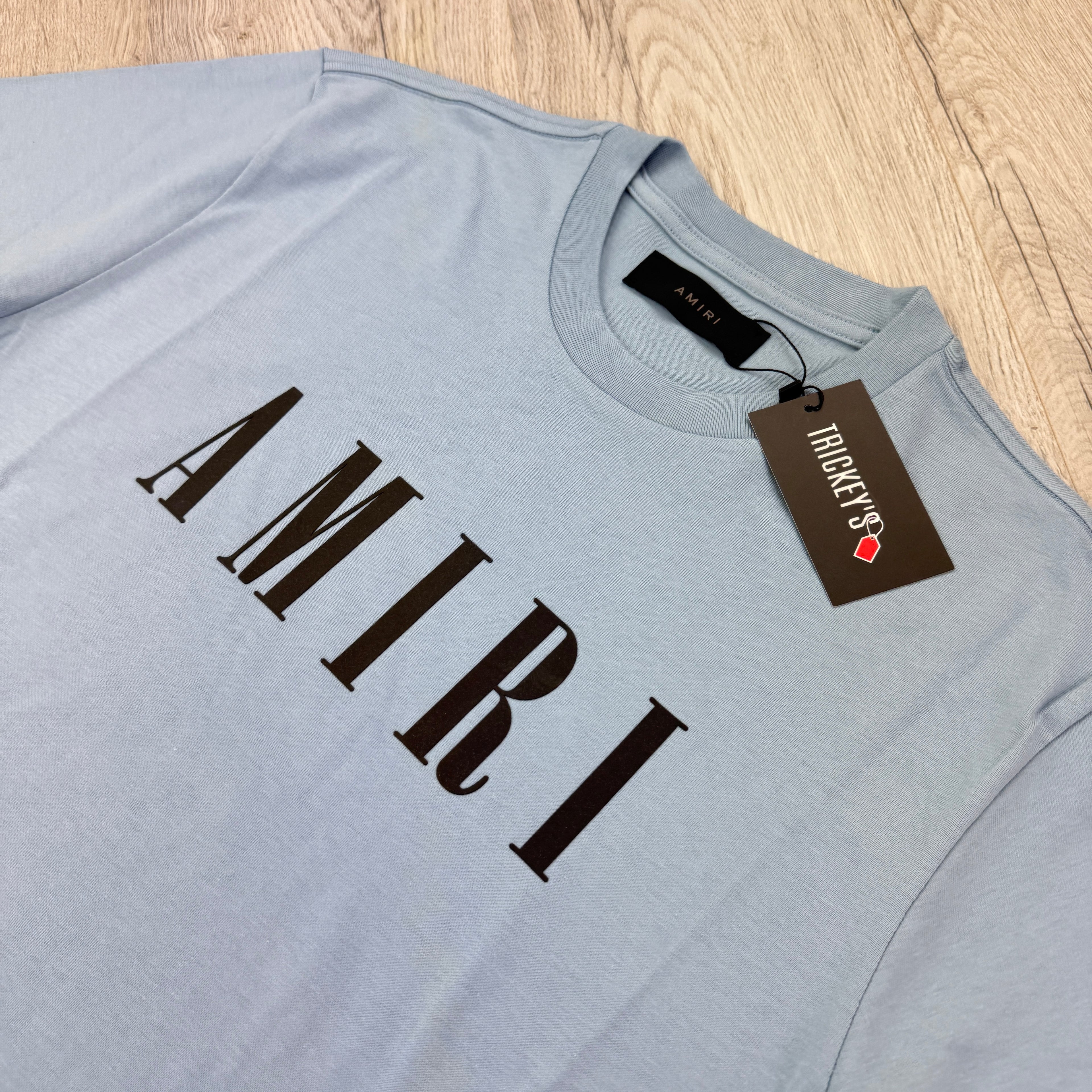 Amiri Men’s Baby Blue T-shirt Black Logo