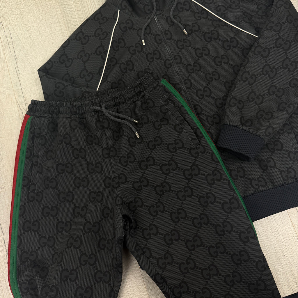 Gucci Men’s Black GG Jacquard Full Hooded Tracksuit - Large