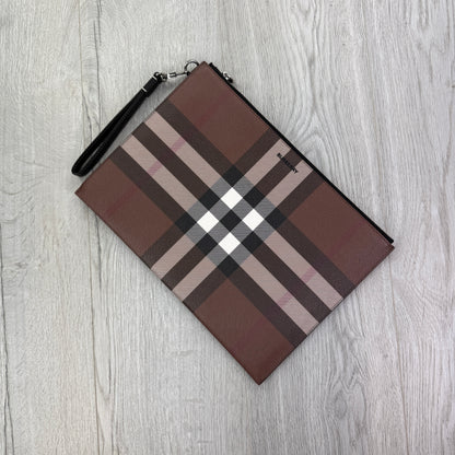 Burberry Men’s Brown Zip-up Clutch Bag / Pouch