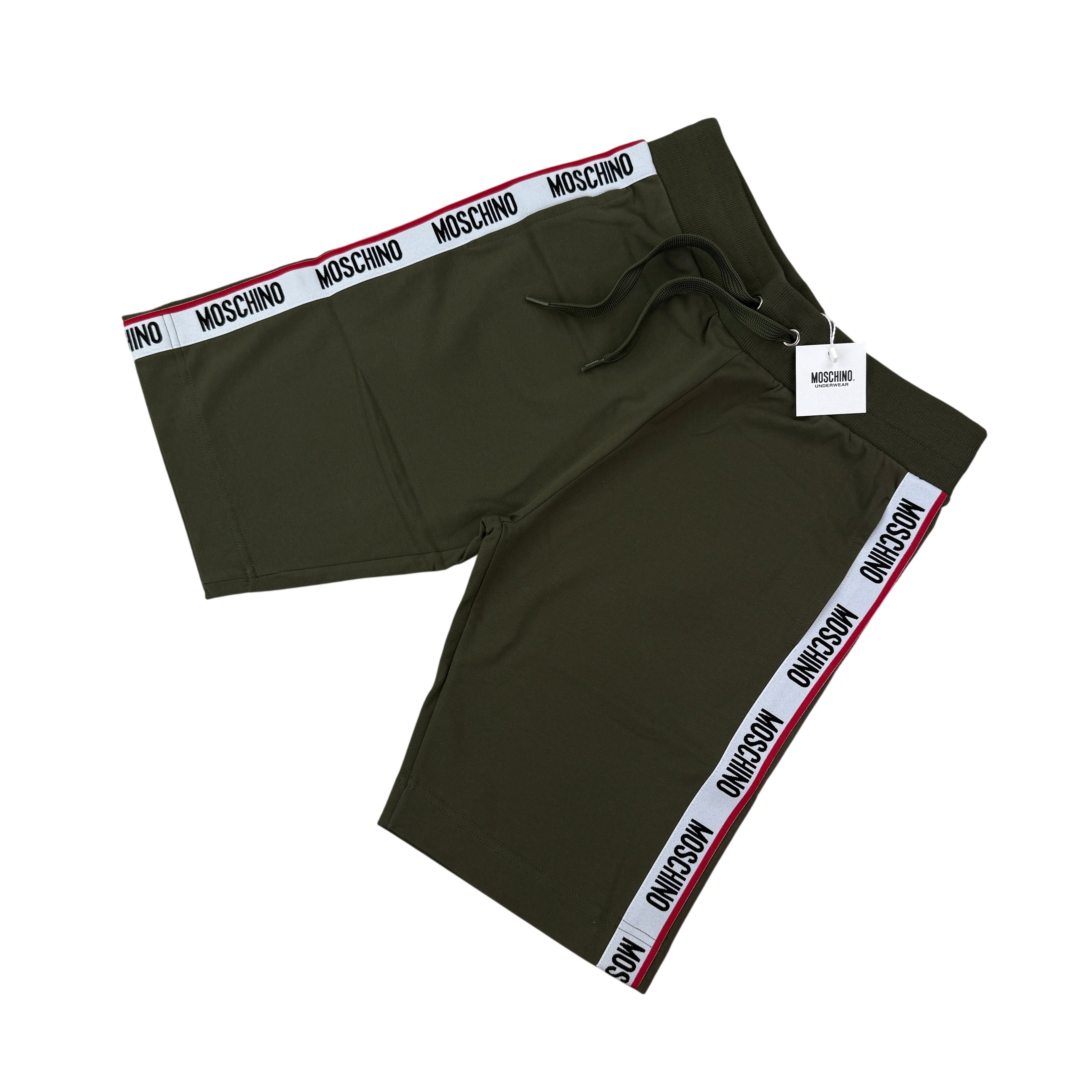 Moschino Men’s Taped Khaki Green Cotten Shorts