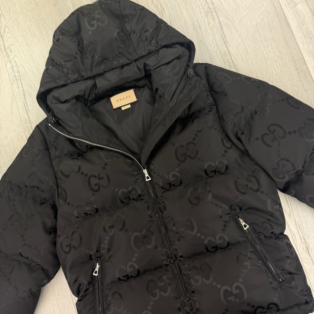 Gucci Men’s Jumbo GG Hooded Jacquard Nylon Puffer Jacket - Size 44 (Small)